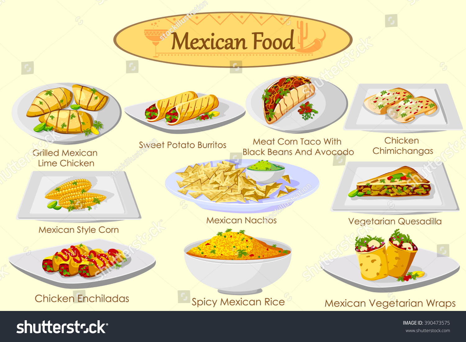 SVG of Collection of delicious Mexican food in vector svg