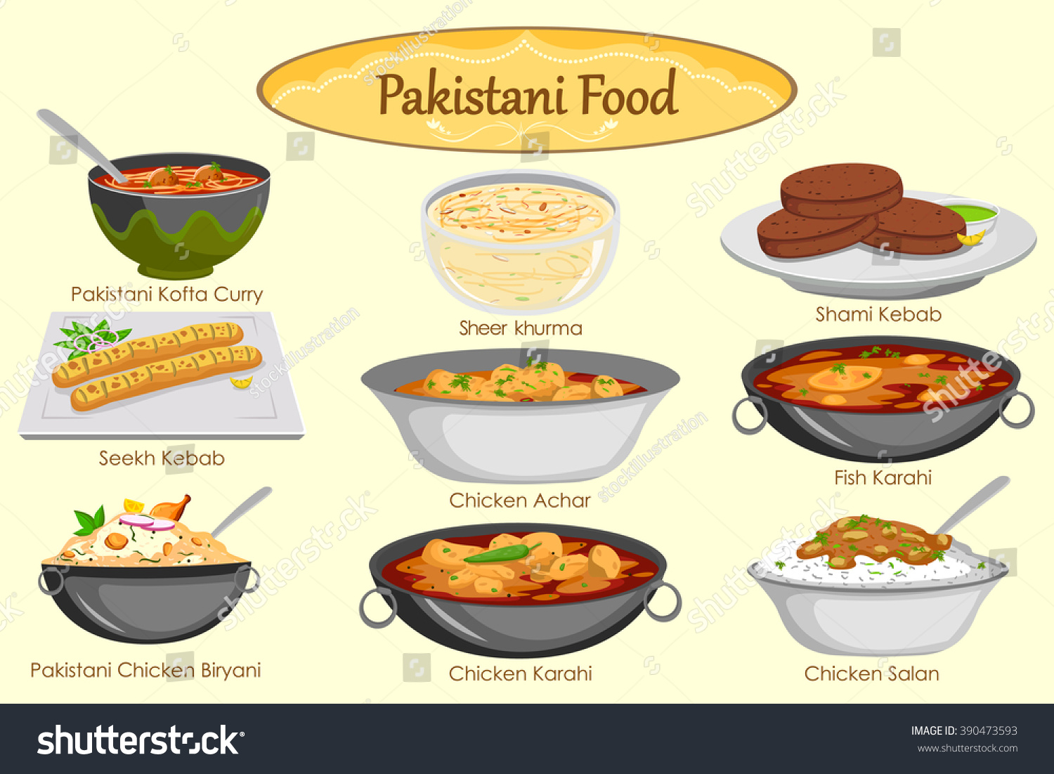 Collection Of Delicious Pakistani Food In Vector - 390473593 : Shutterstock