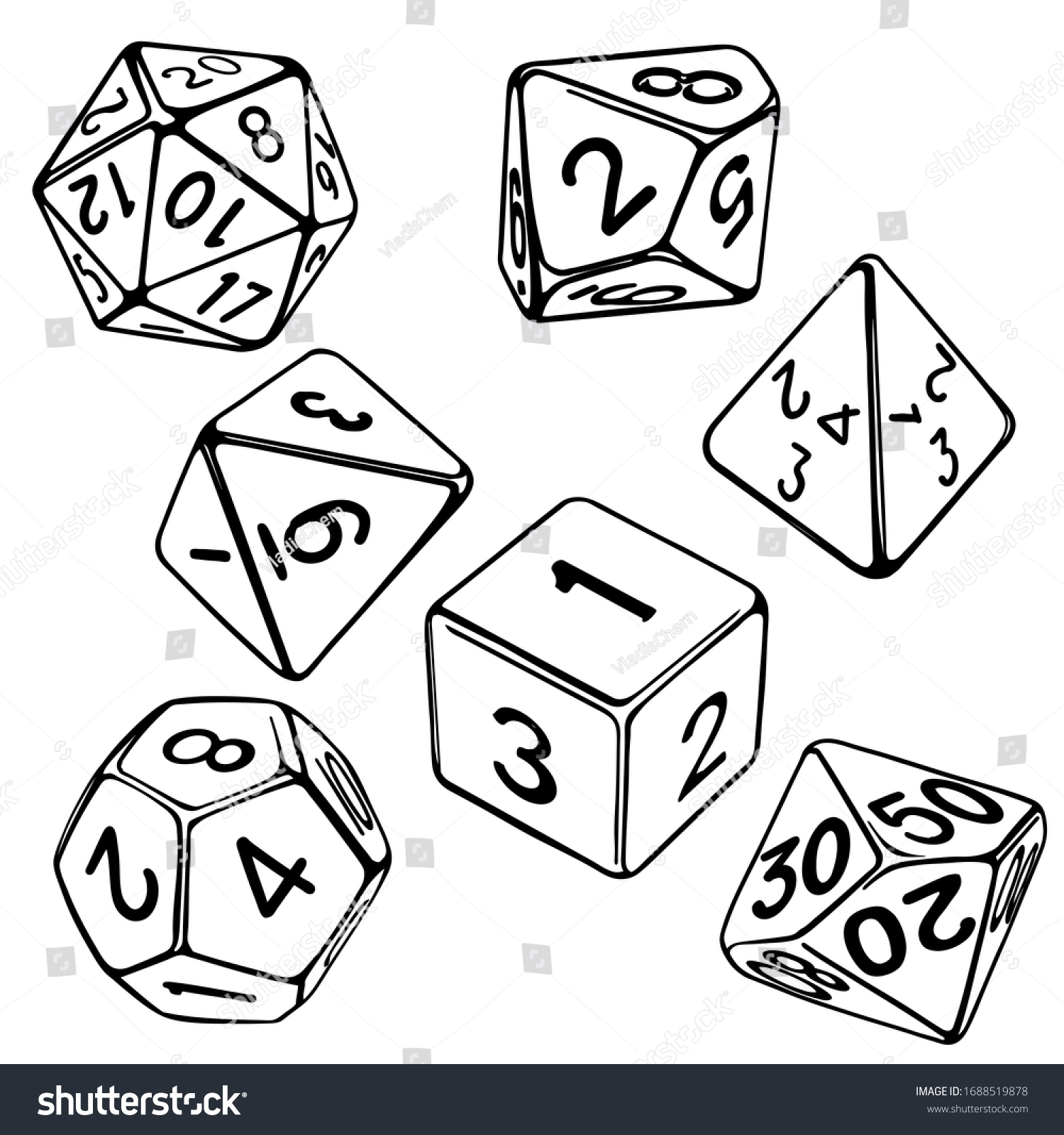 SVG of collection of dice for role-playing games isolated on white background hand drawn vector illustration sketch svg