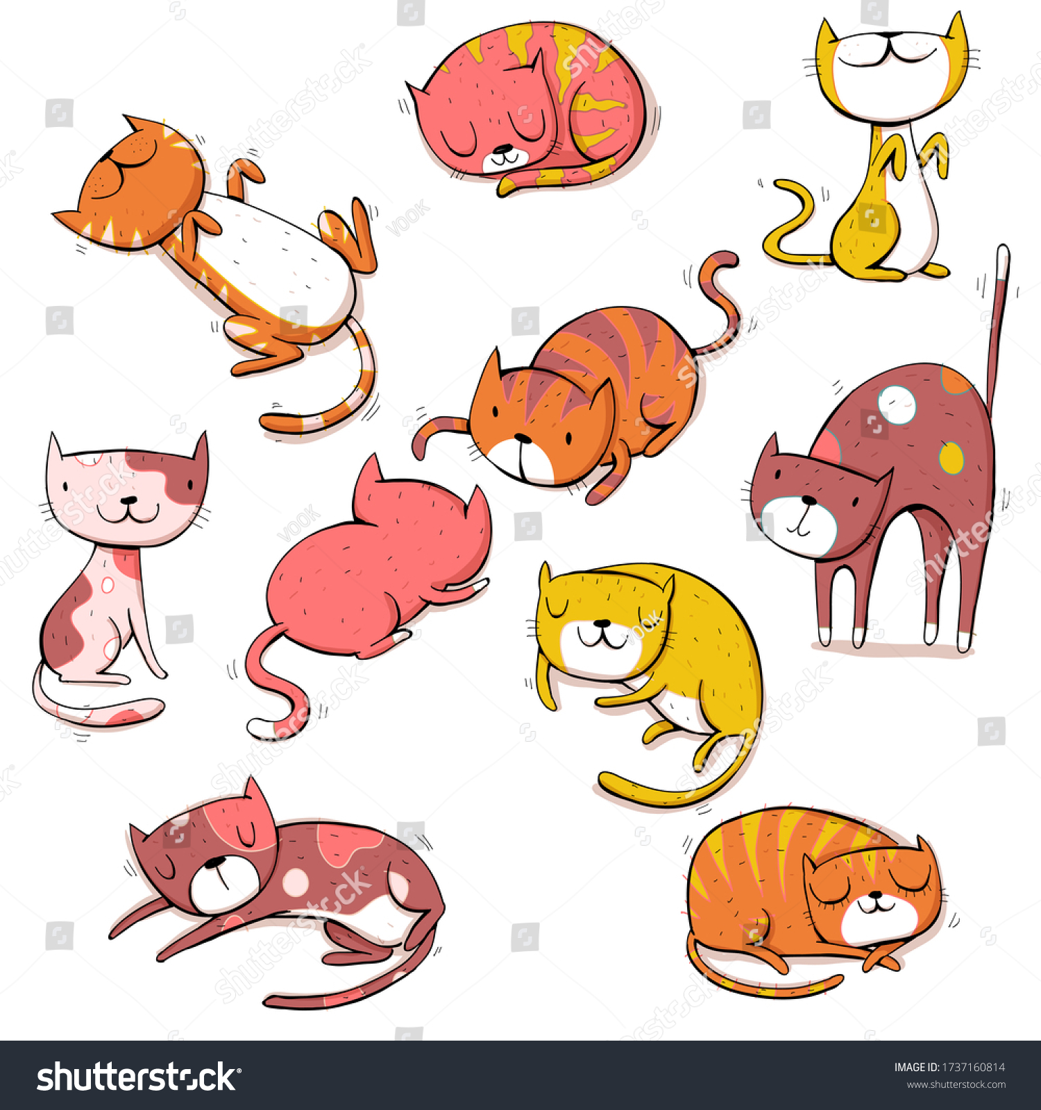 Collection Different Cats Colors Cartoon Set Stock Vector (Royalty Free ...