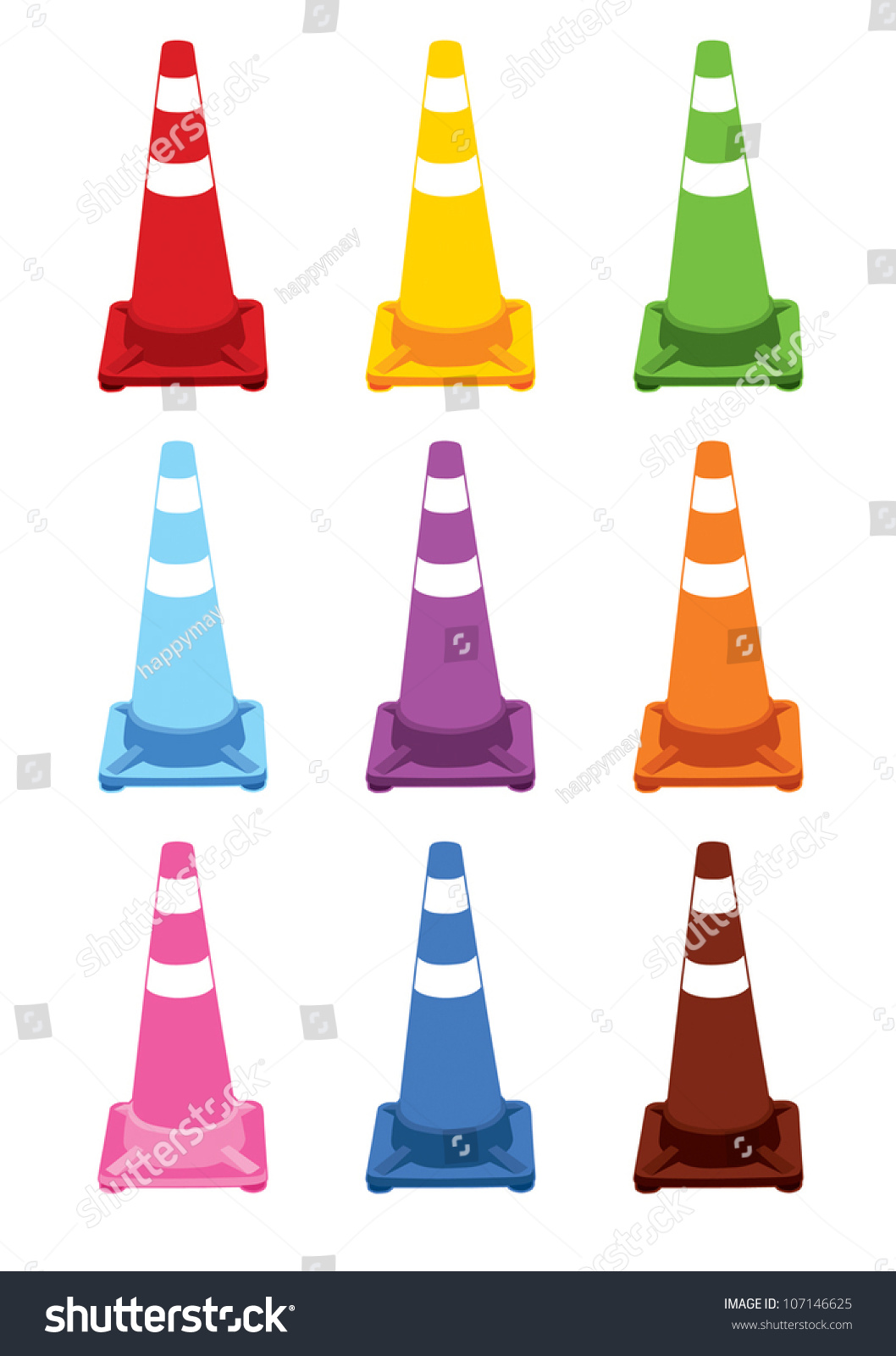 Collection Of Different Color Traffic Cones.Vector Illustration ...