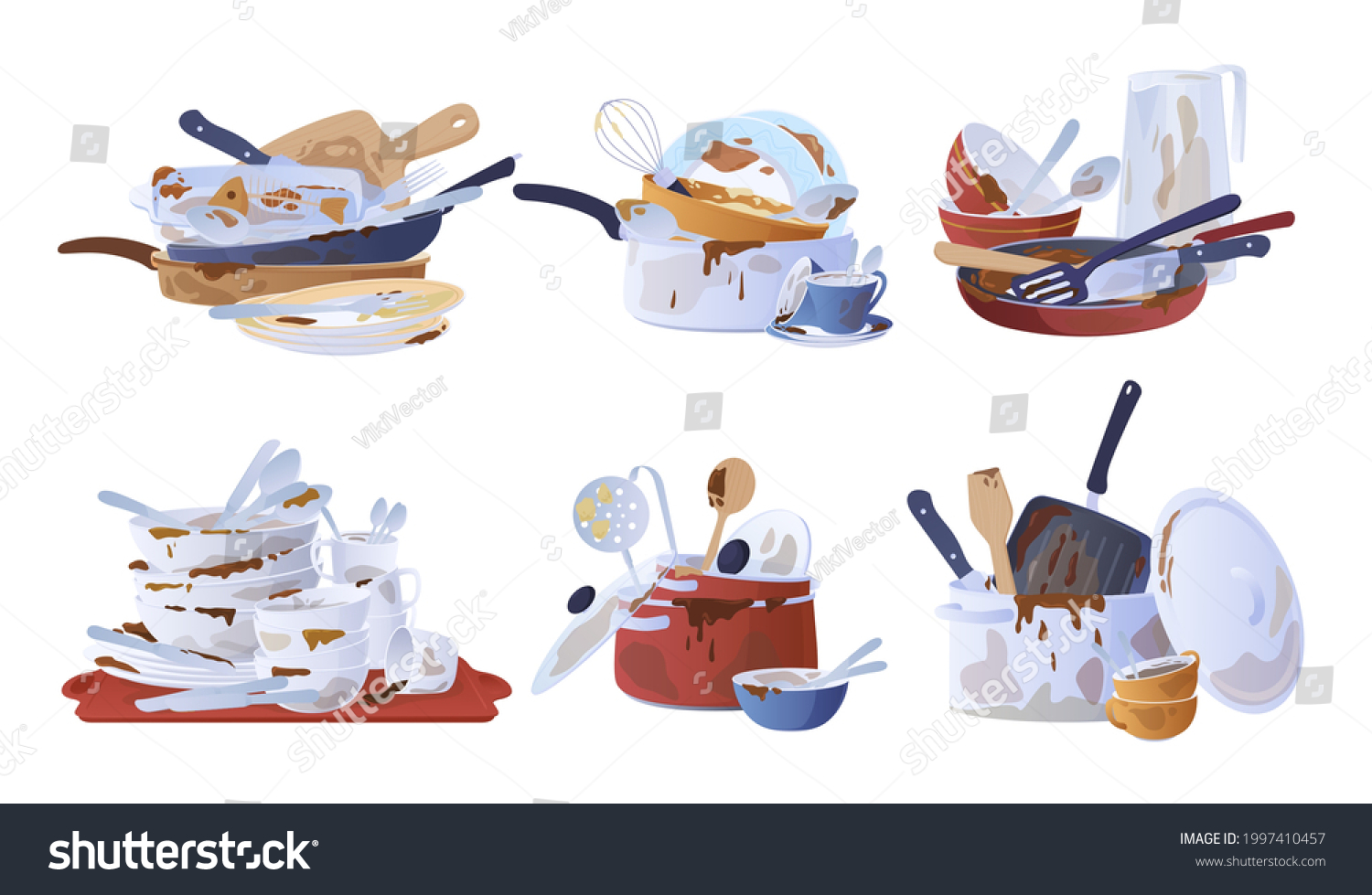 Collection Different Dirty Dishes Vector Flat Stock Vector (Royalty ...