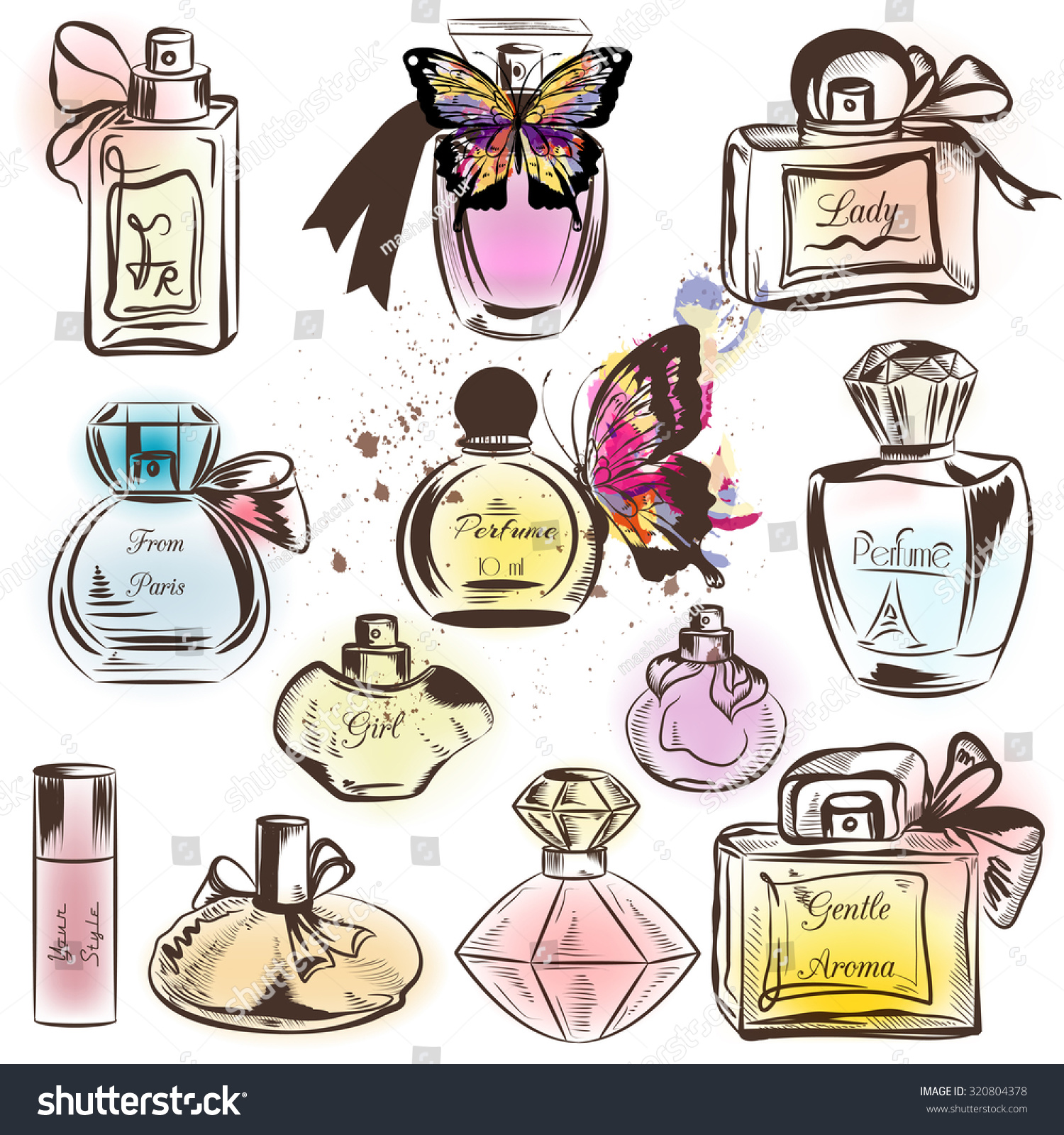 Collection Of Different Perfumes. Elegant Vector Illustration ...