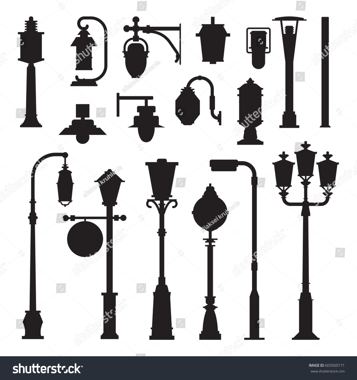 Collection Different Street Lights Lanterns Outline Stock Vector ...