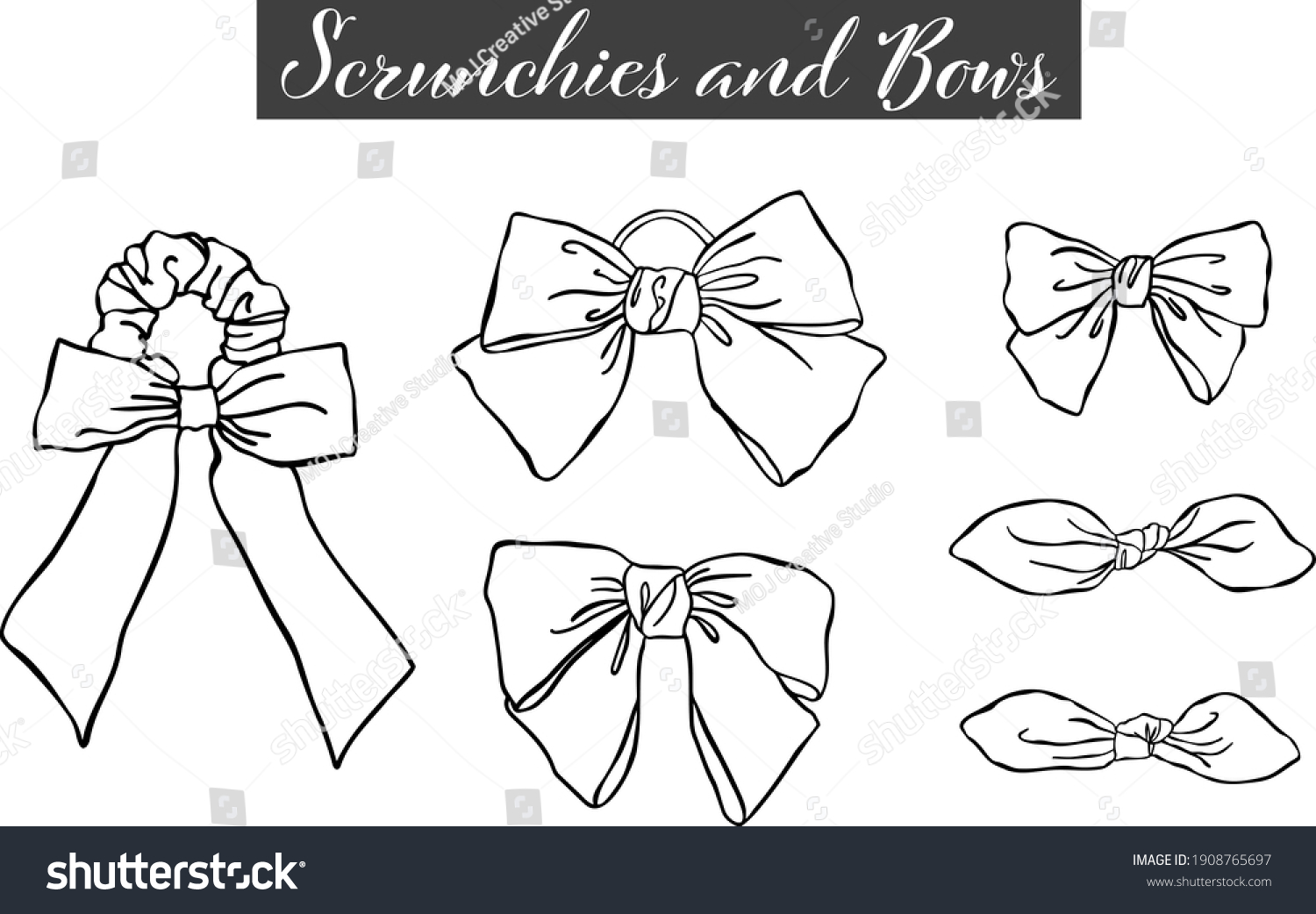 Collection Doodled Scrunchies Bows Outline Vector Stock Vector (Royalty ...