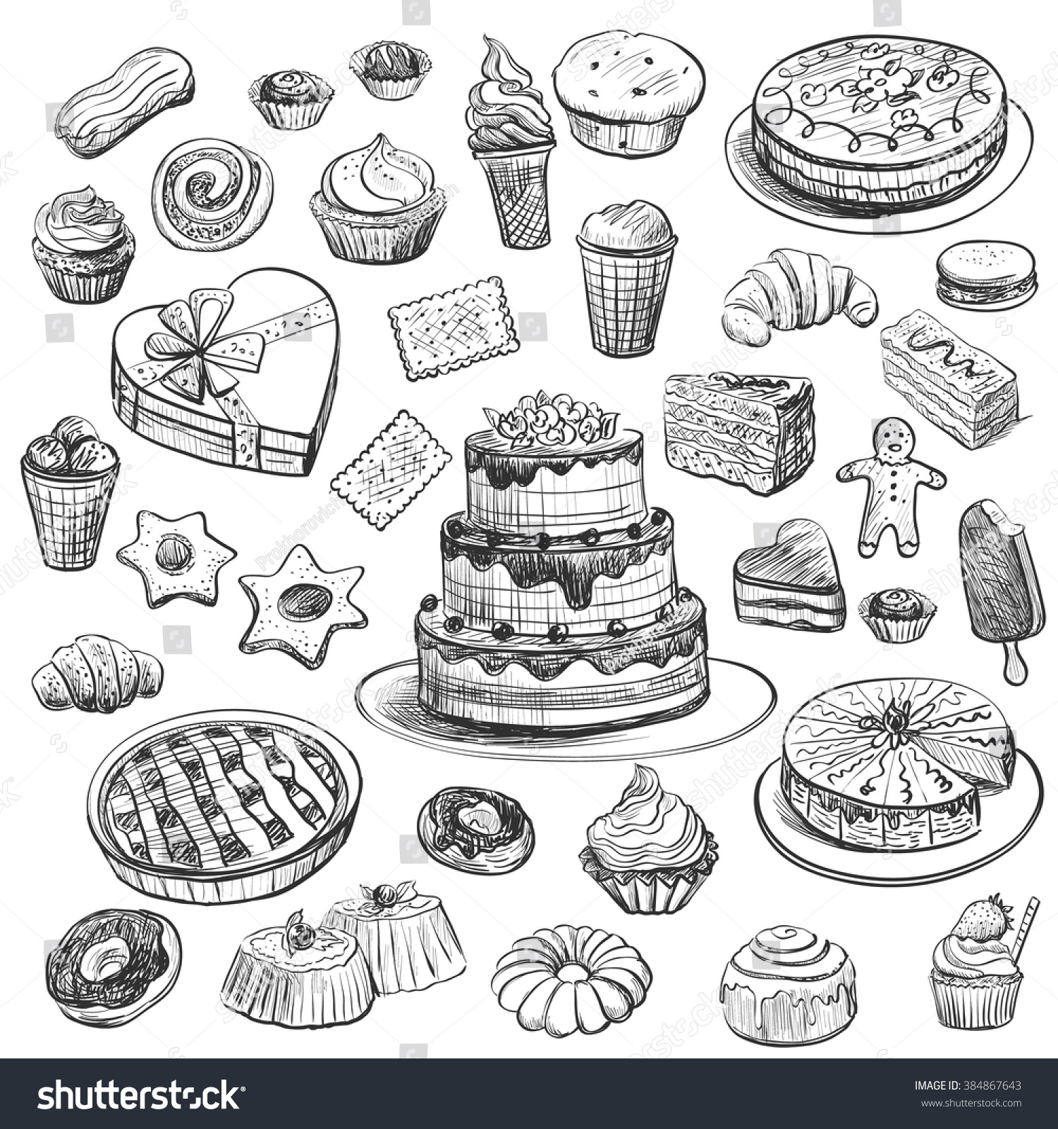 Collection Of Drawings On The Theme Cakes . Cakes, Pies, Bread ...