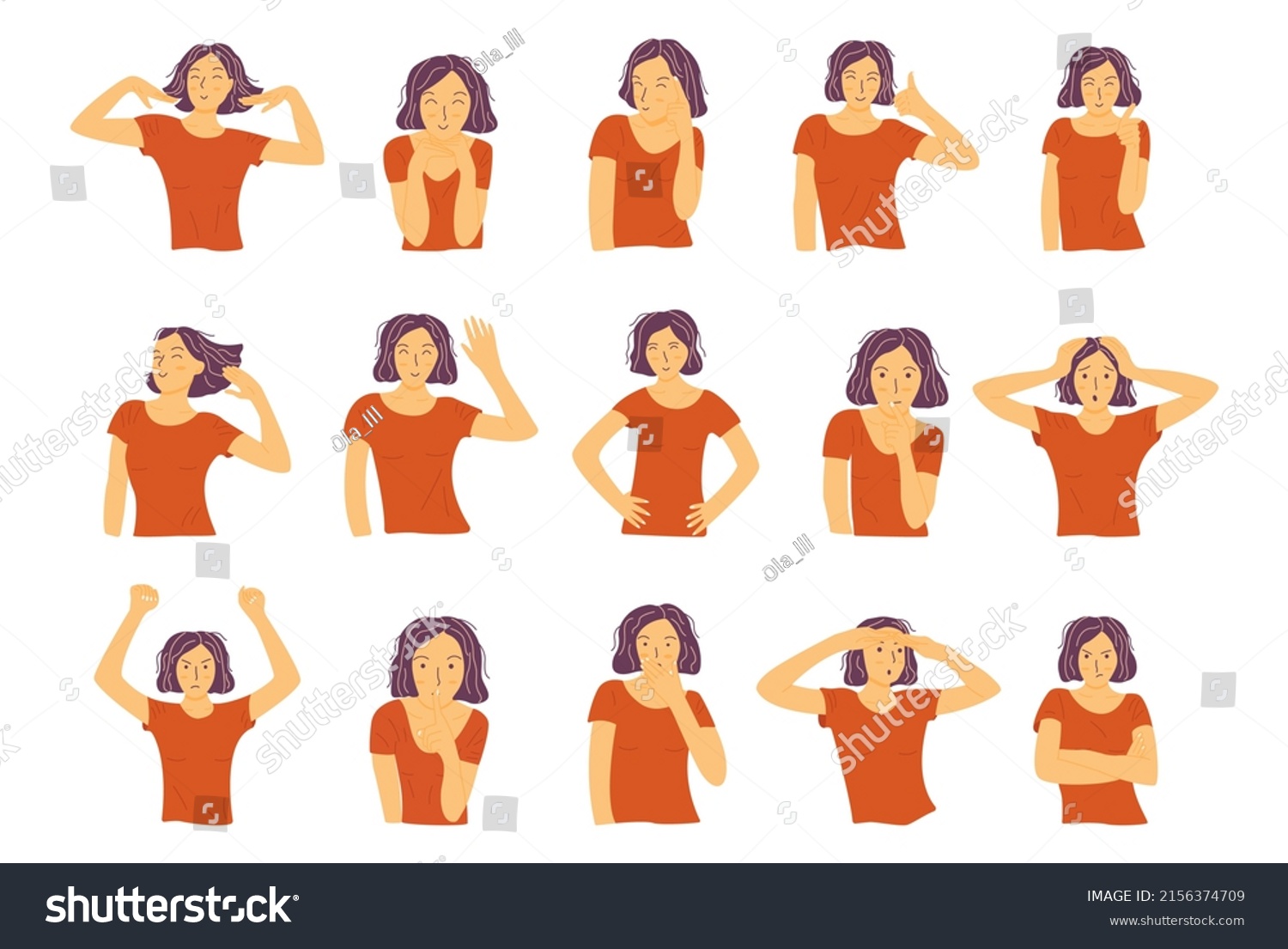 Collection Emotional Young Girl Different Poses Stock Vector (Royalty ...