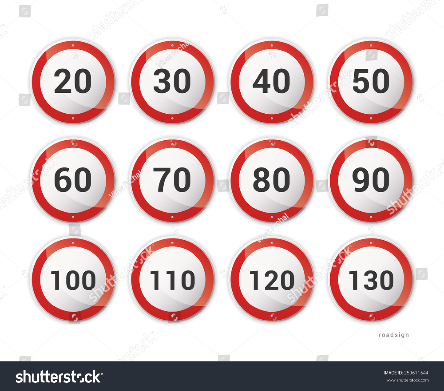 Collection European Roadsigns Speed Limit Signs Stock Vector 259611644 ...