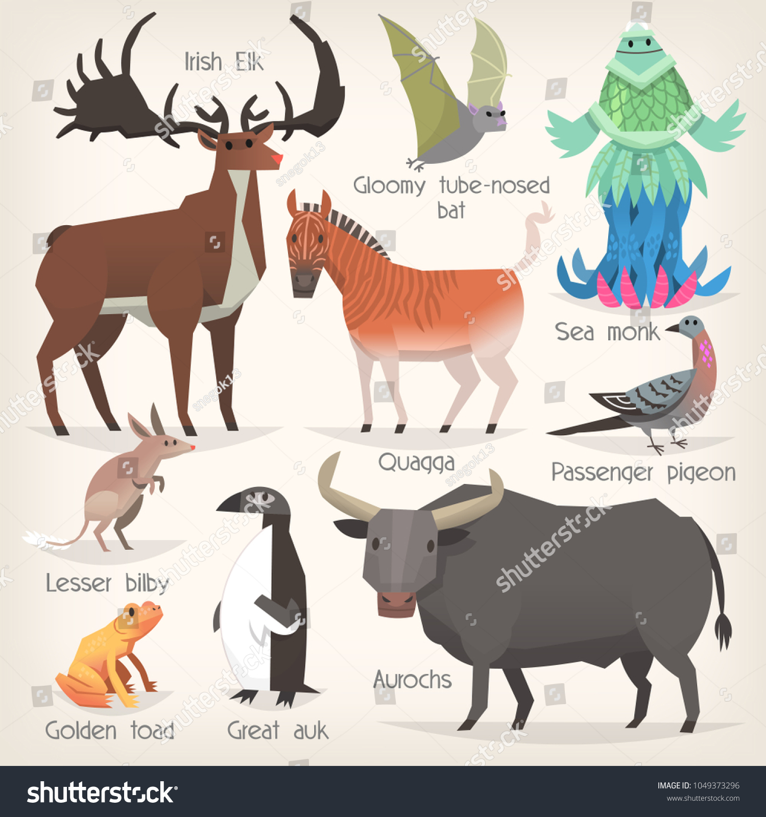 Collection Extinct Animals Names List Mammals Stock Vector Royalty Free 1049373296
