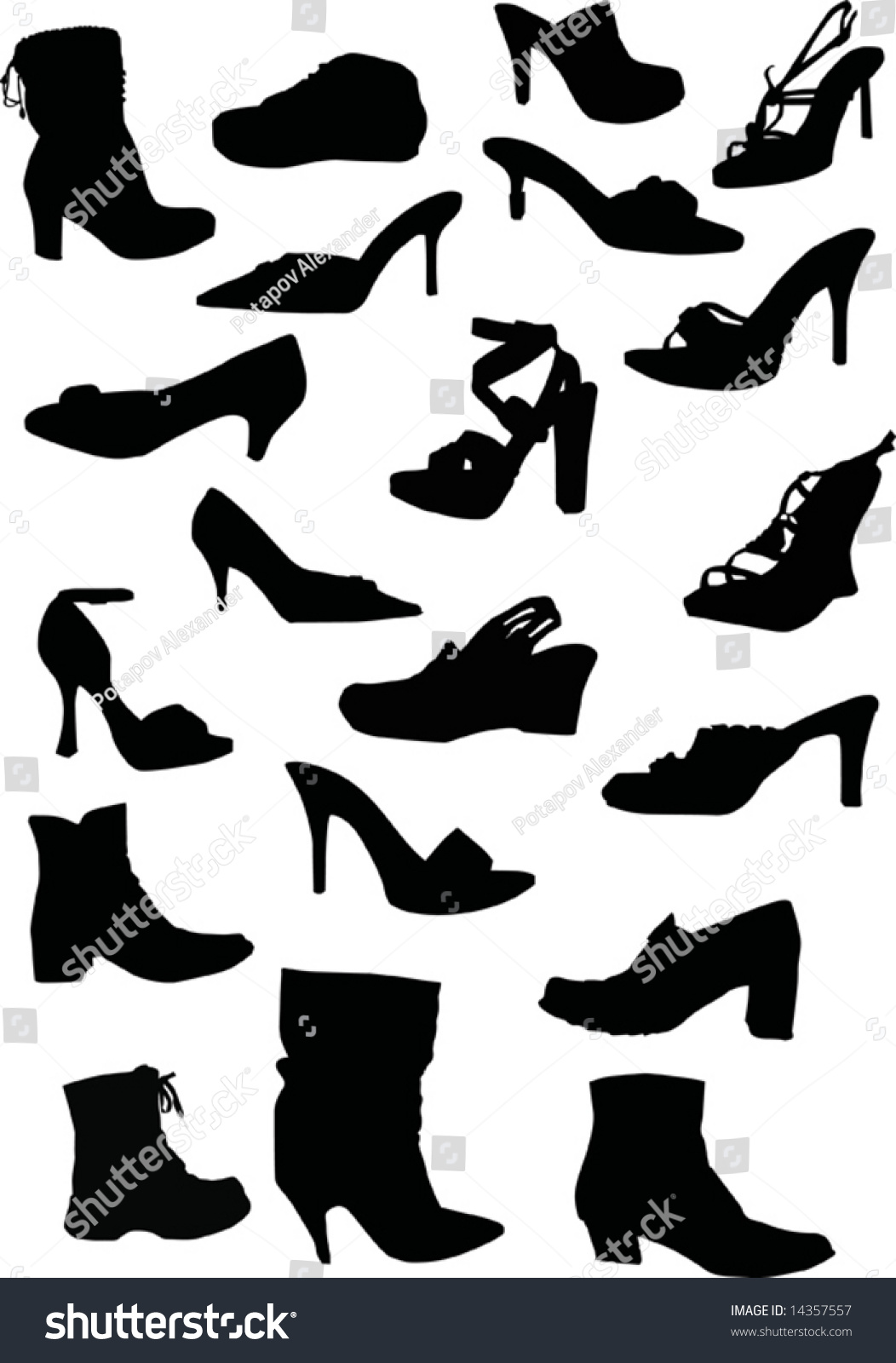 Collection Of Foot-Wears Silhouettes Isolated On White Background Stock ...