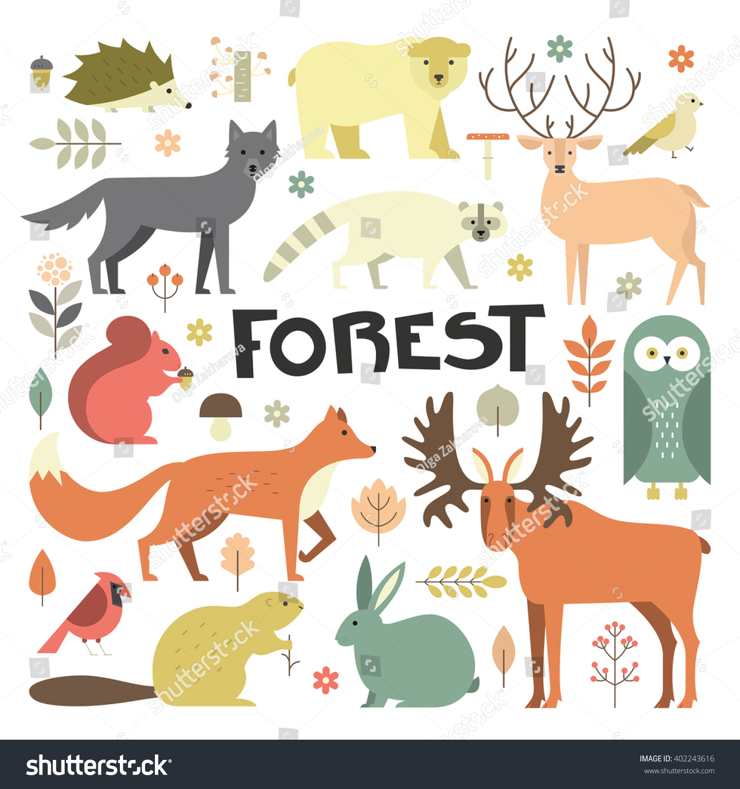 Collection Forest Animals Arranged Circle Flat Stock Vector 402243616 ...