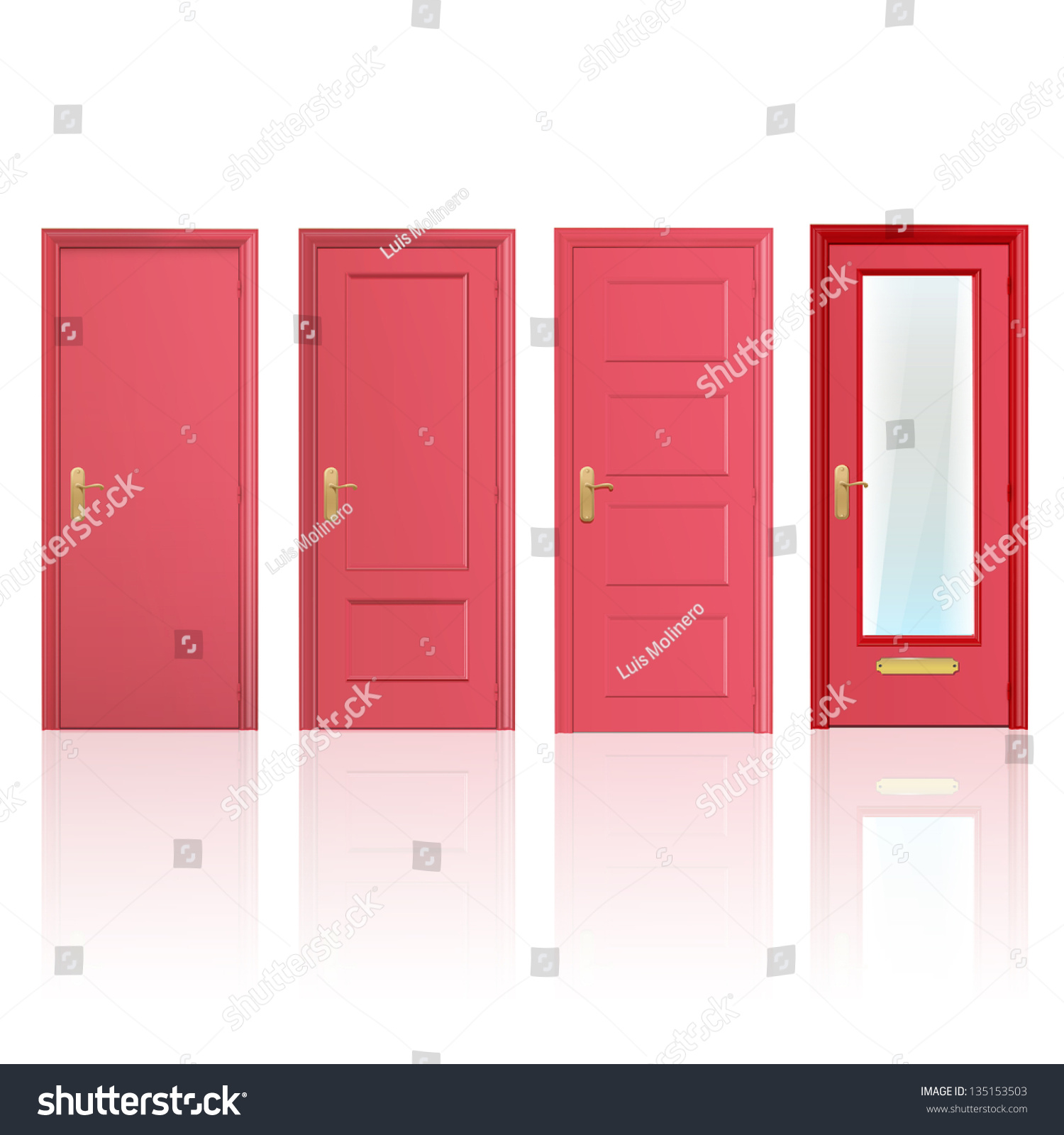 Collection Four Red Doors One Open Stock Vector (Royalty Free