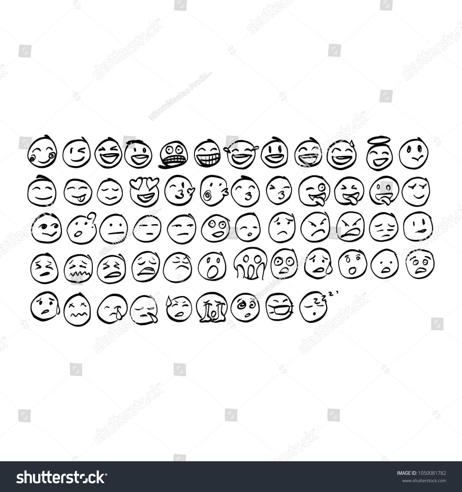 Collection Freehand Doodle Emoji Emoticons Vector Stock Vector Royalty Free