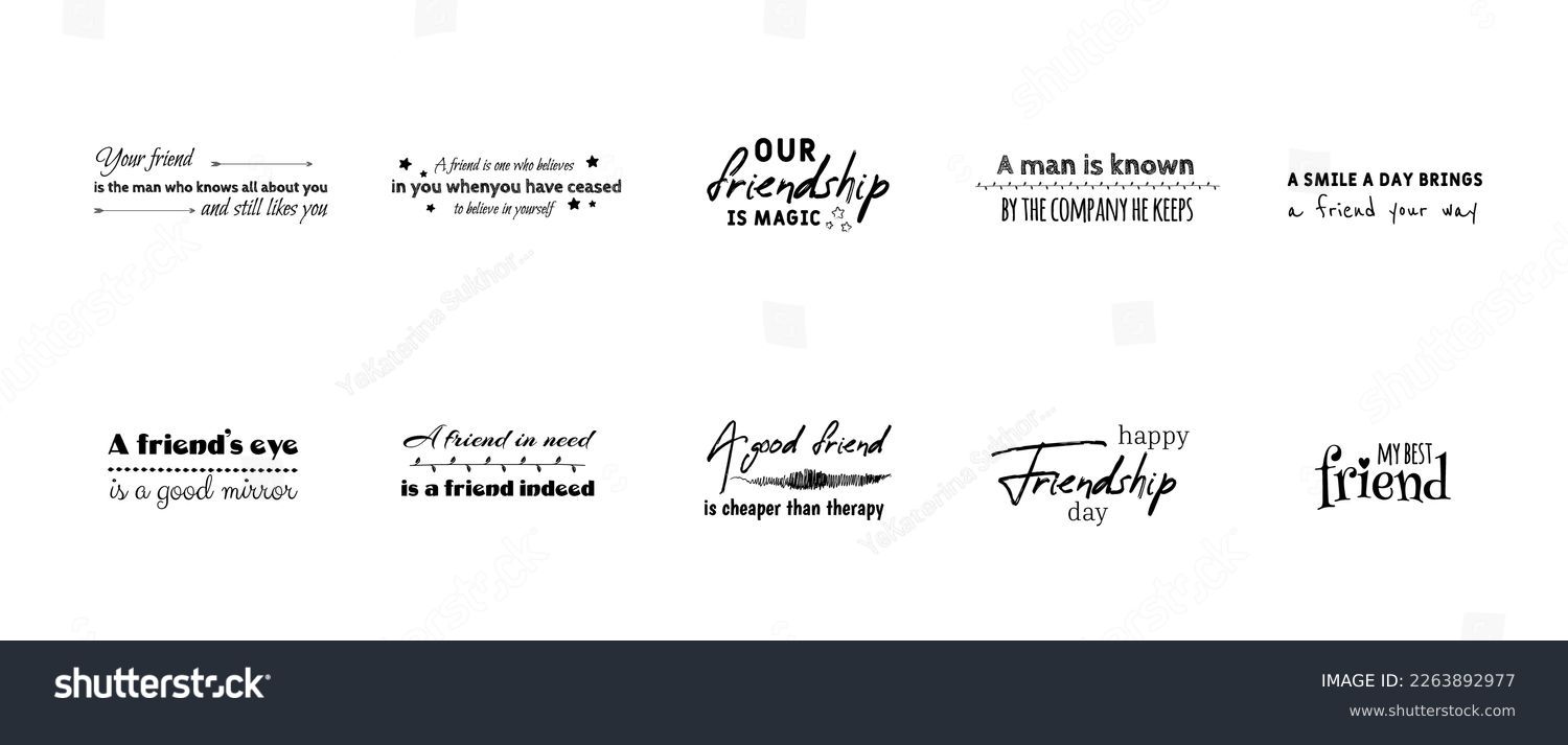 SVG of Collection of friends and friendship quotes handwritten with elegant calligraphic fonts. Set of decorative lettering or inscriptions isolated on white background.  SVG svg