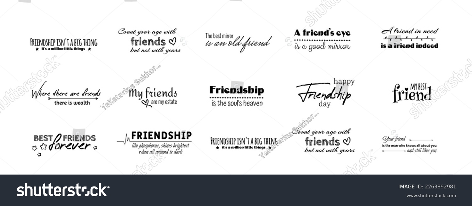 SVG of Collection of friends and friendship quotes handwritten with elegant calligraphic fonts. Set of decorative lettering or inscriptions isolated on white background.  SVG svg