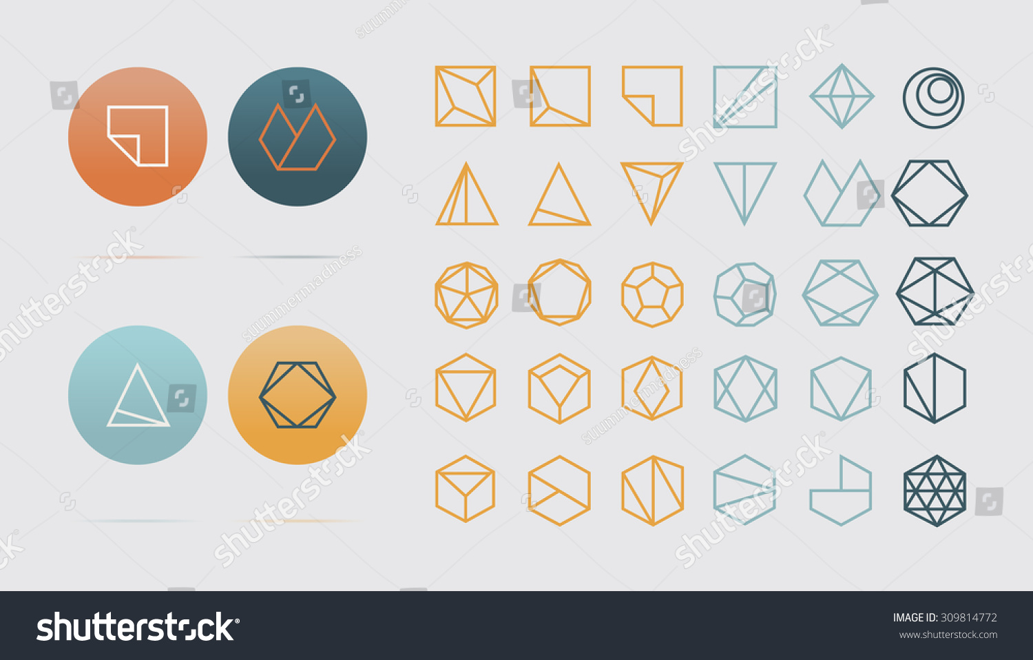 Collection 30 Geometric Shapes Hexagons Triangles Stock Vector (Royalty ...