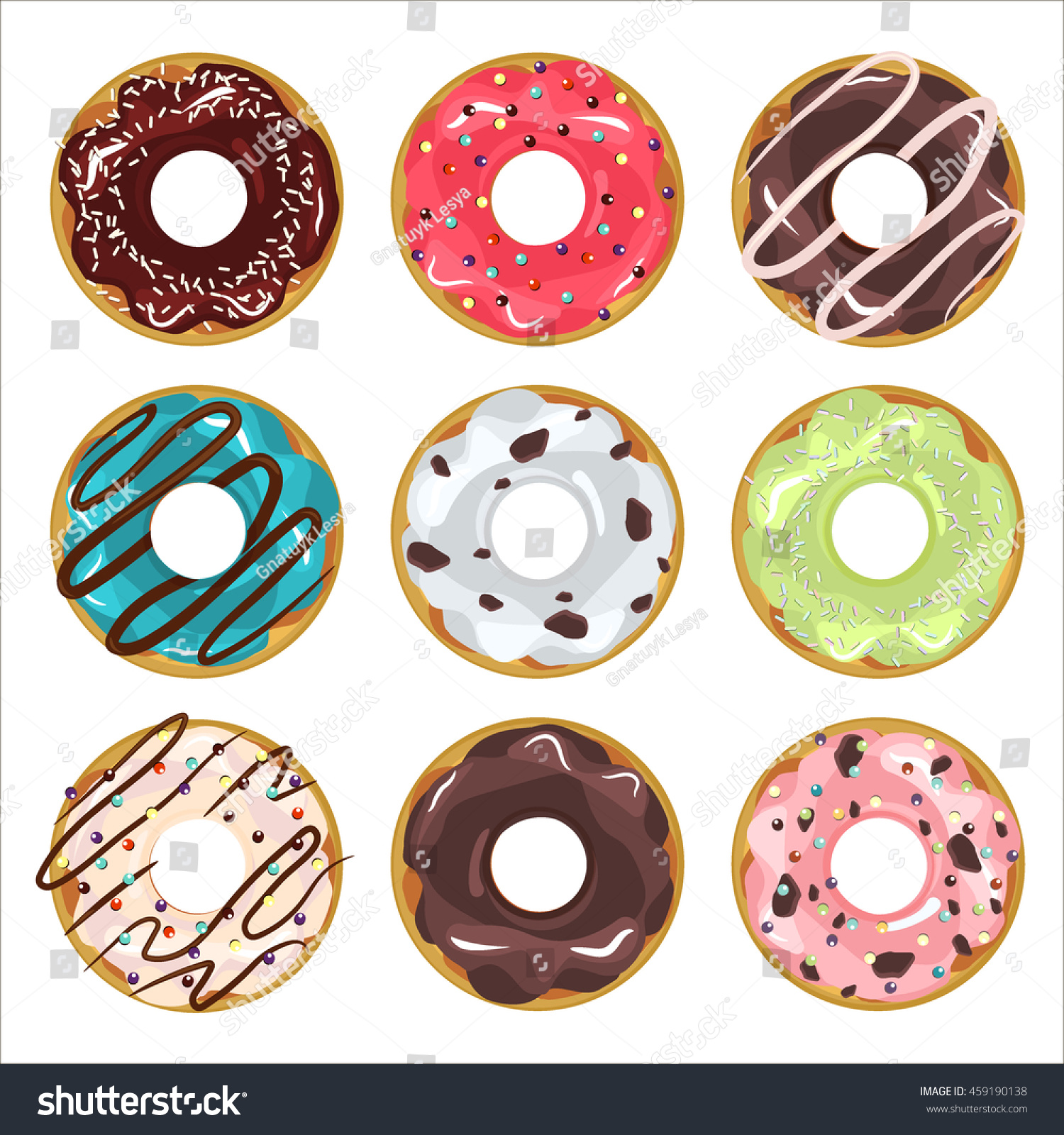 Collection Glazed Colored Donuts Vector Icing Stock Vector (Royalty ...