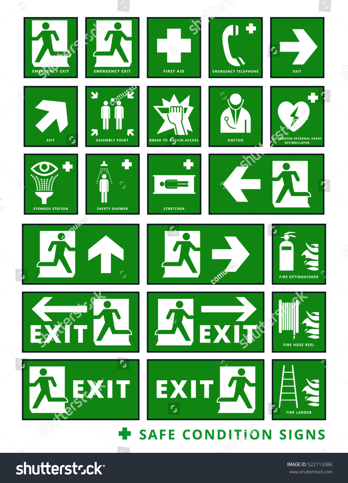 Collection Green Health Safety Signs Stock Vector (Royalty Free) 522113386