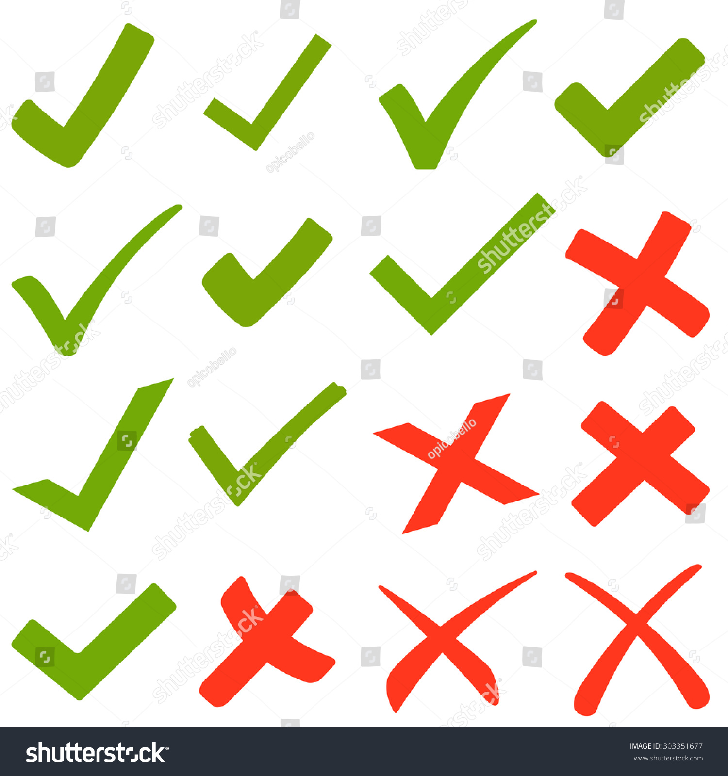 Collection Of Green Hooks And Red Crosses Stock Vector Illustration ...