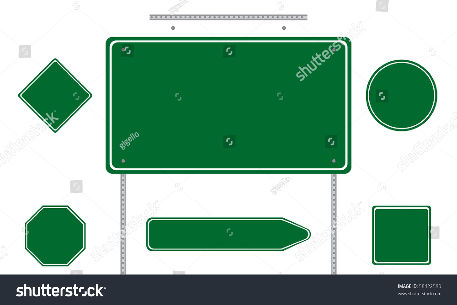 Collection Of Green Road Signs Isolated On White Background Stock ...