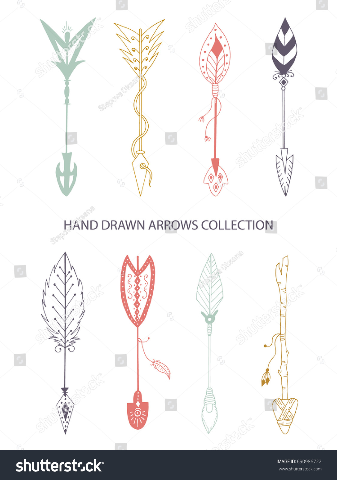 Collection Hand Drawn Arrows Tribal Vector Vector De Stock Libre De Regalías 690986722 2084