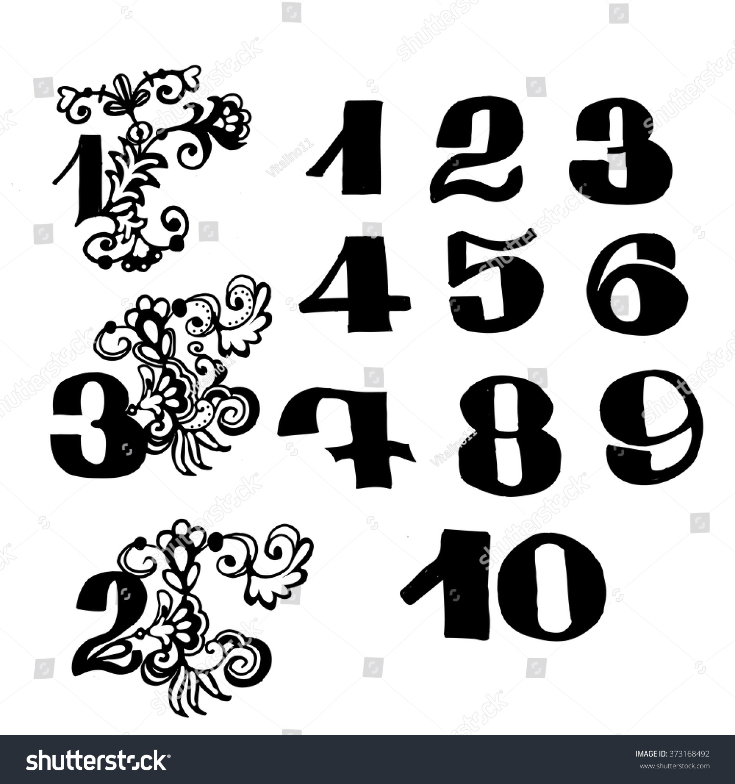 Collection Hand Drawn Numbers Ink Illustration Stock Vector (Royalty ...