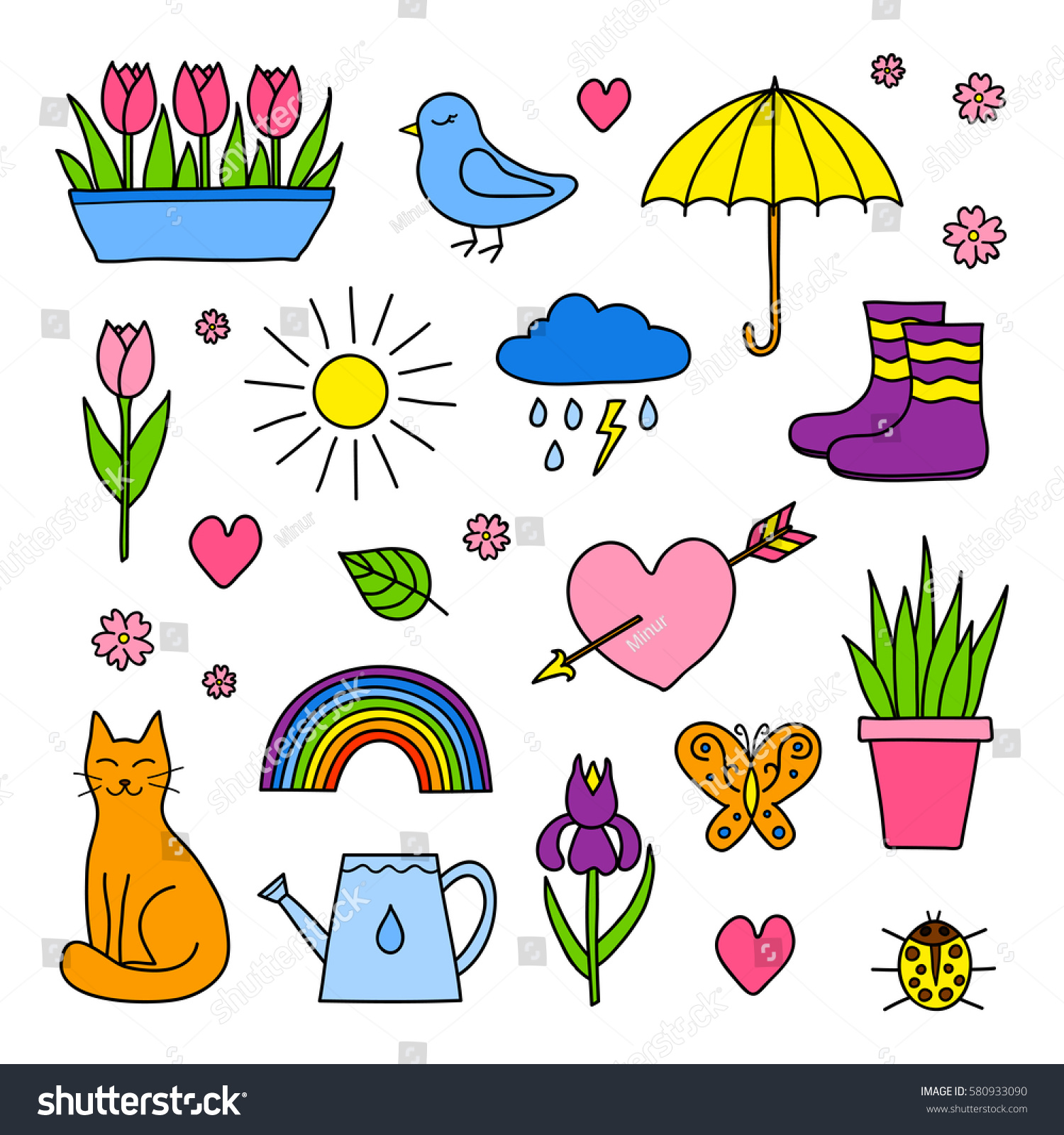 Collection Hand Drawn Spring Items Including Stock Vector (Royalty Collection Hand Drawn Spring Items Including Stock Vector (Royalty