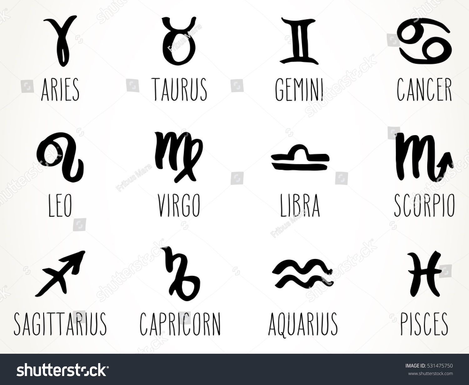 Collection Hand Drawn Zodiac Signs Their Stock Vector (Royalty Free ...