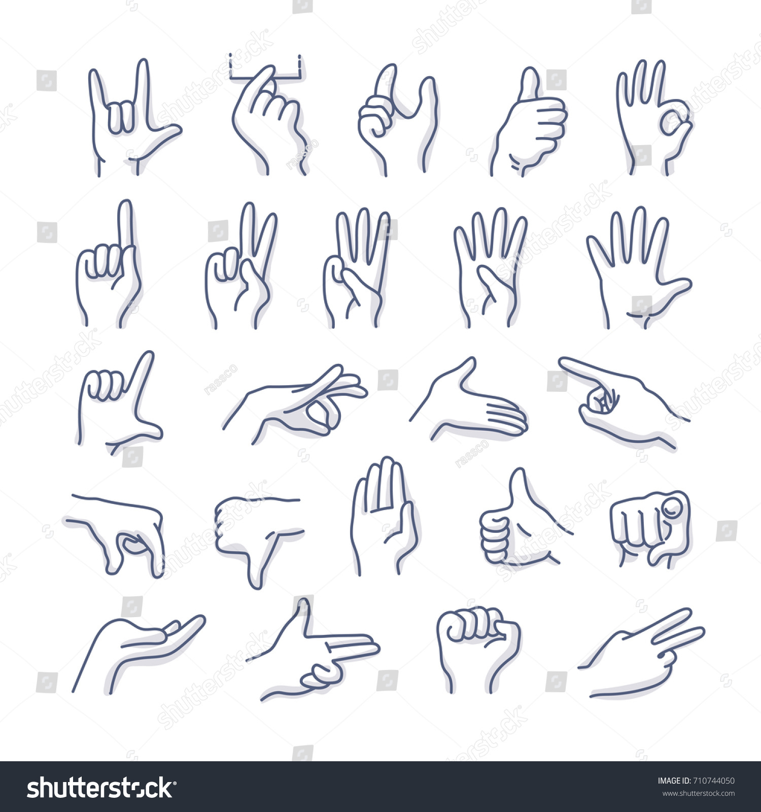 Collection Hands Different Gestures Vector Line Stock Vector Royalty Free 710744050 3187