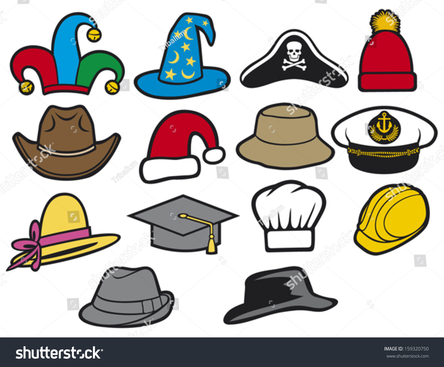 Collection Of Hats Stock Vector Illustration 159320750 : Shutterstock