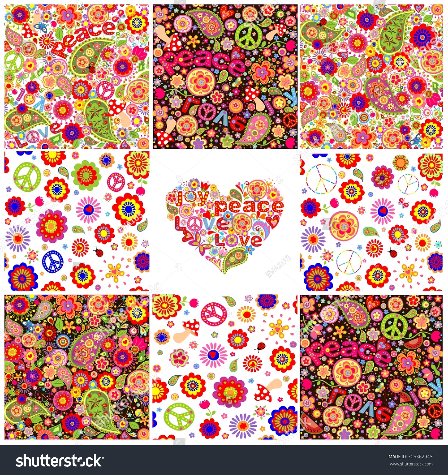 Collection Hippie Wallpapers Stock Vector (Royalty Free) 306362948