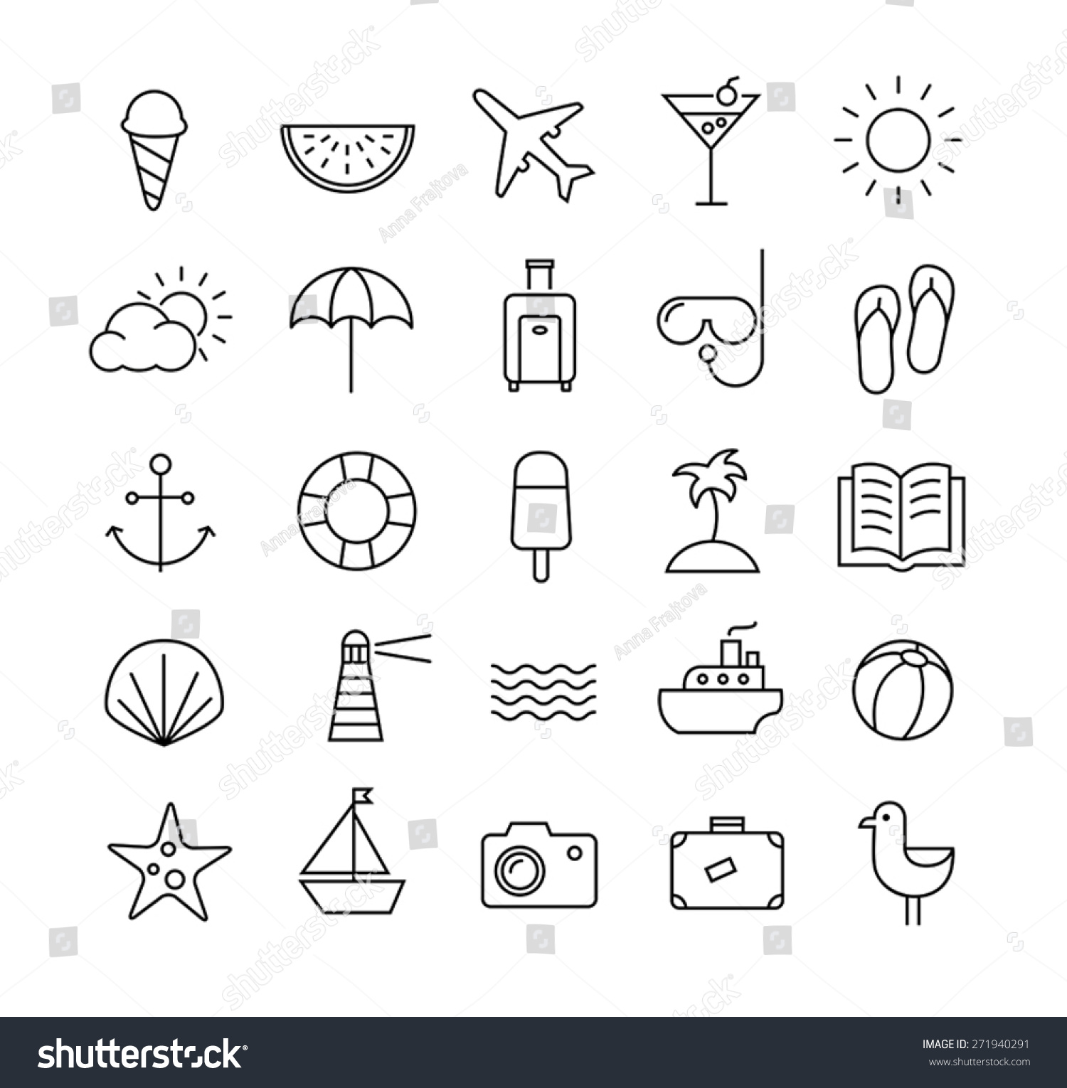 Collection Of Icons Representing Summer, Travel, Sea, Beaches And Relax ...