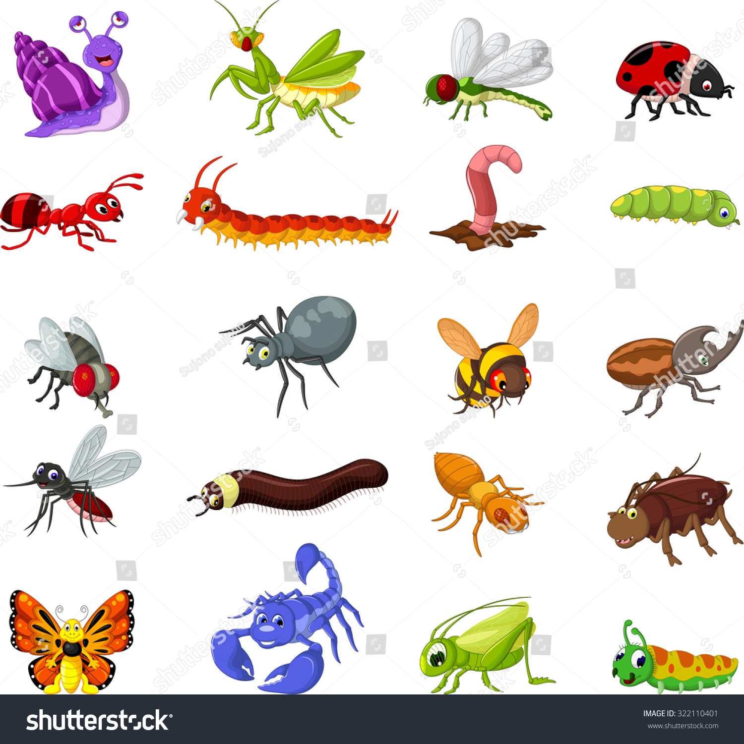 Collection Insects Cartoon You Design Stock Vector 322110401 - Shutterstock