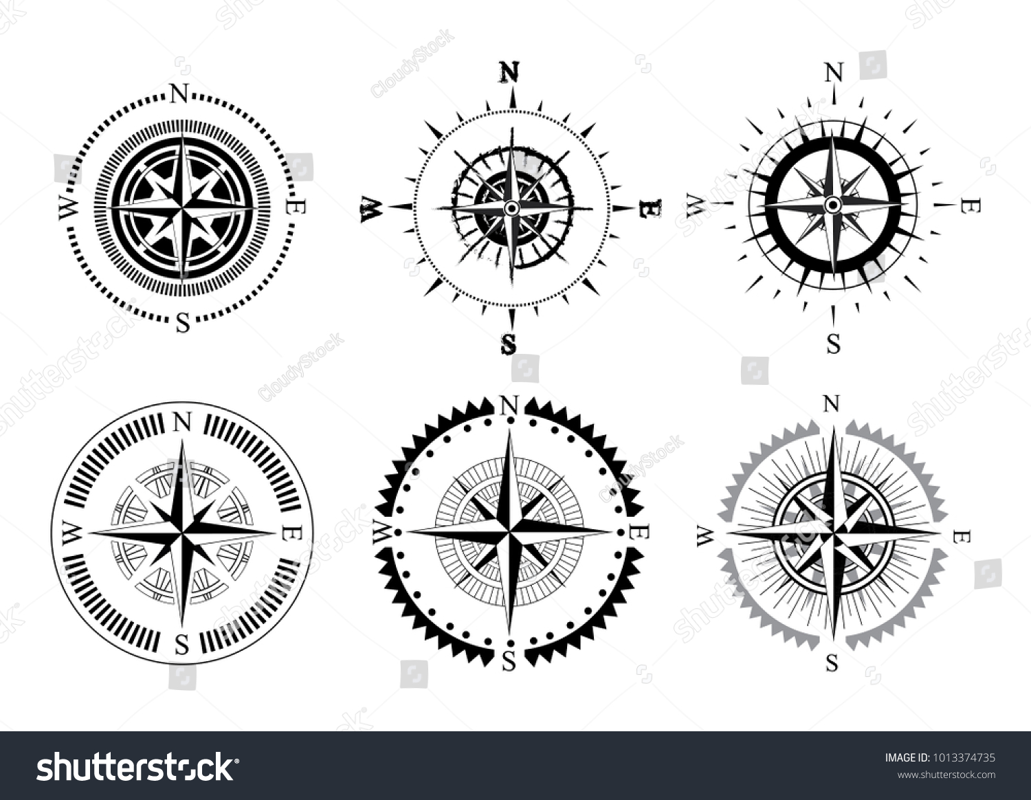 Collection Logos Compass Stylized Sea Compasses Stock Vector (Royalty ...
