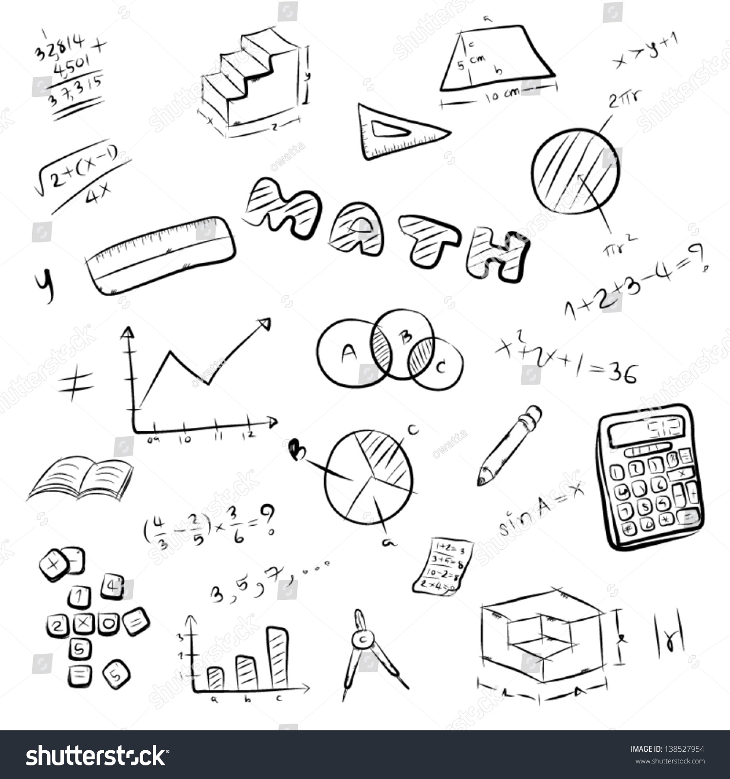 Collection Of Mathematics Symbol And Equipment / Hand Drawing Vector ...