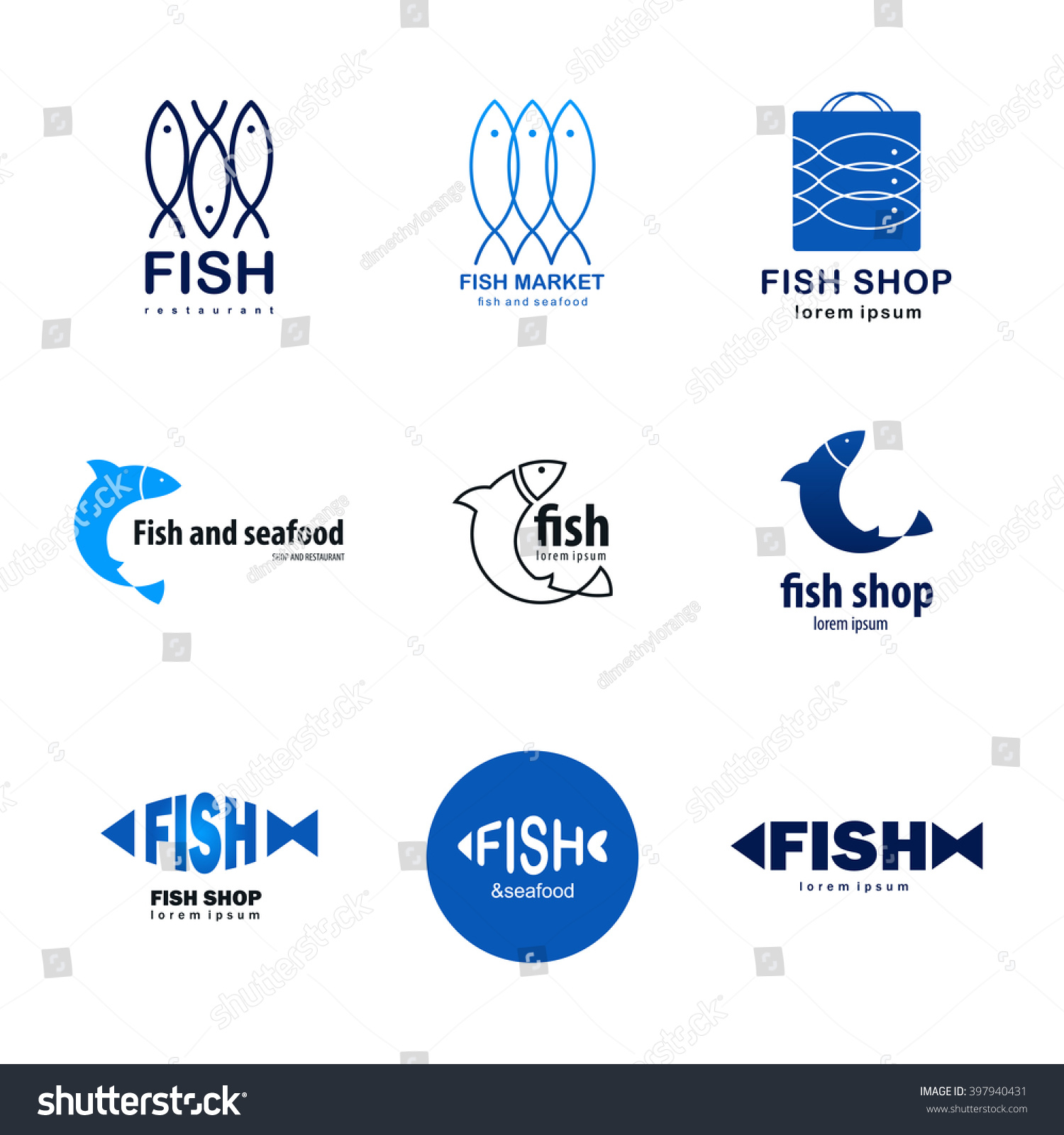 Collection Minimalist Flat Fish Logos They Stock Vector (Royalty Free ...