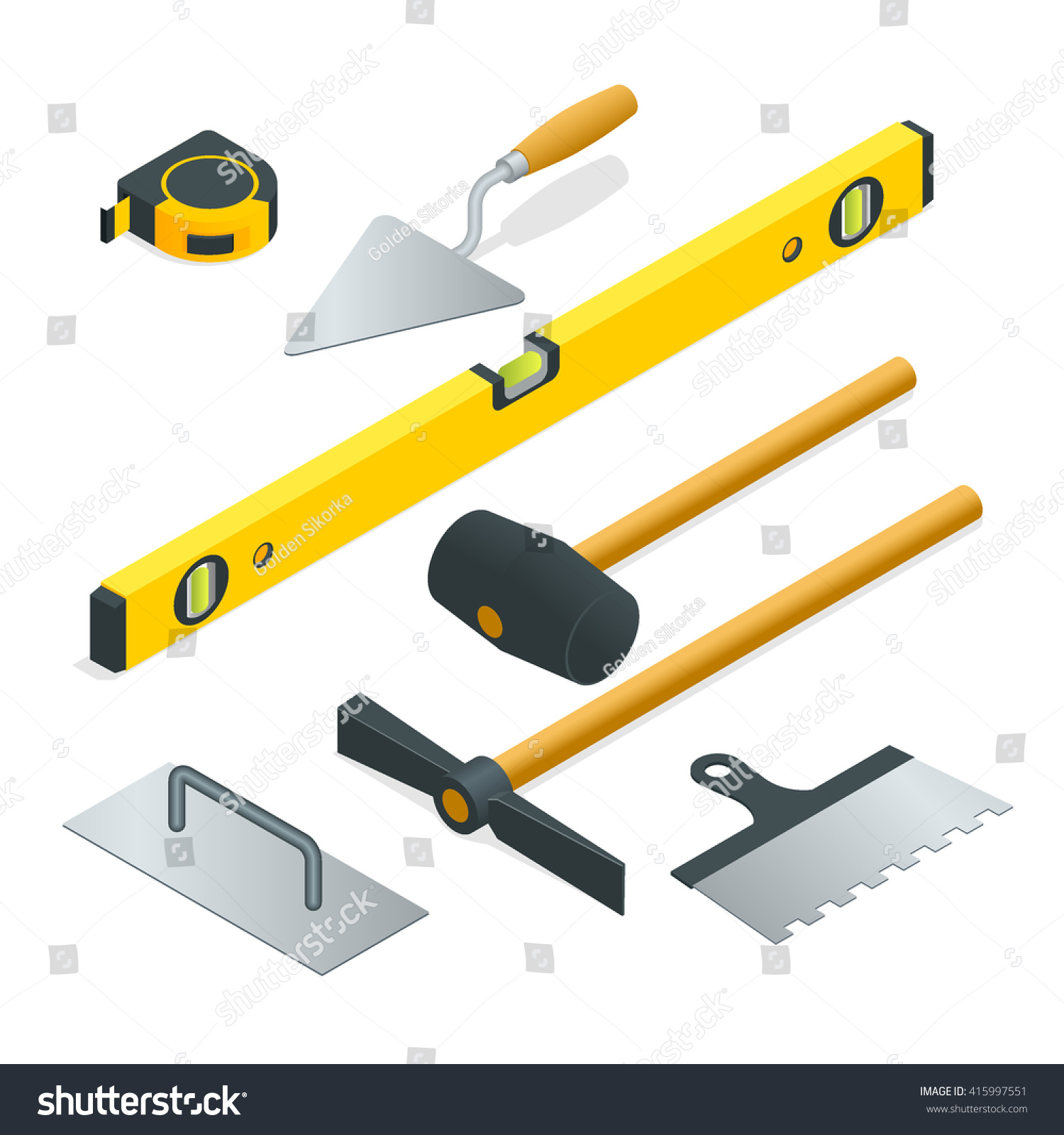 Collection Most Common Types Masonry Tools Stockvektor (royaltyfri