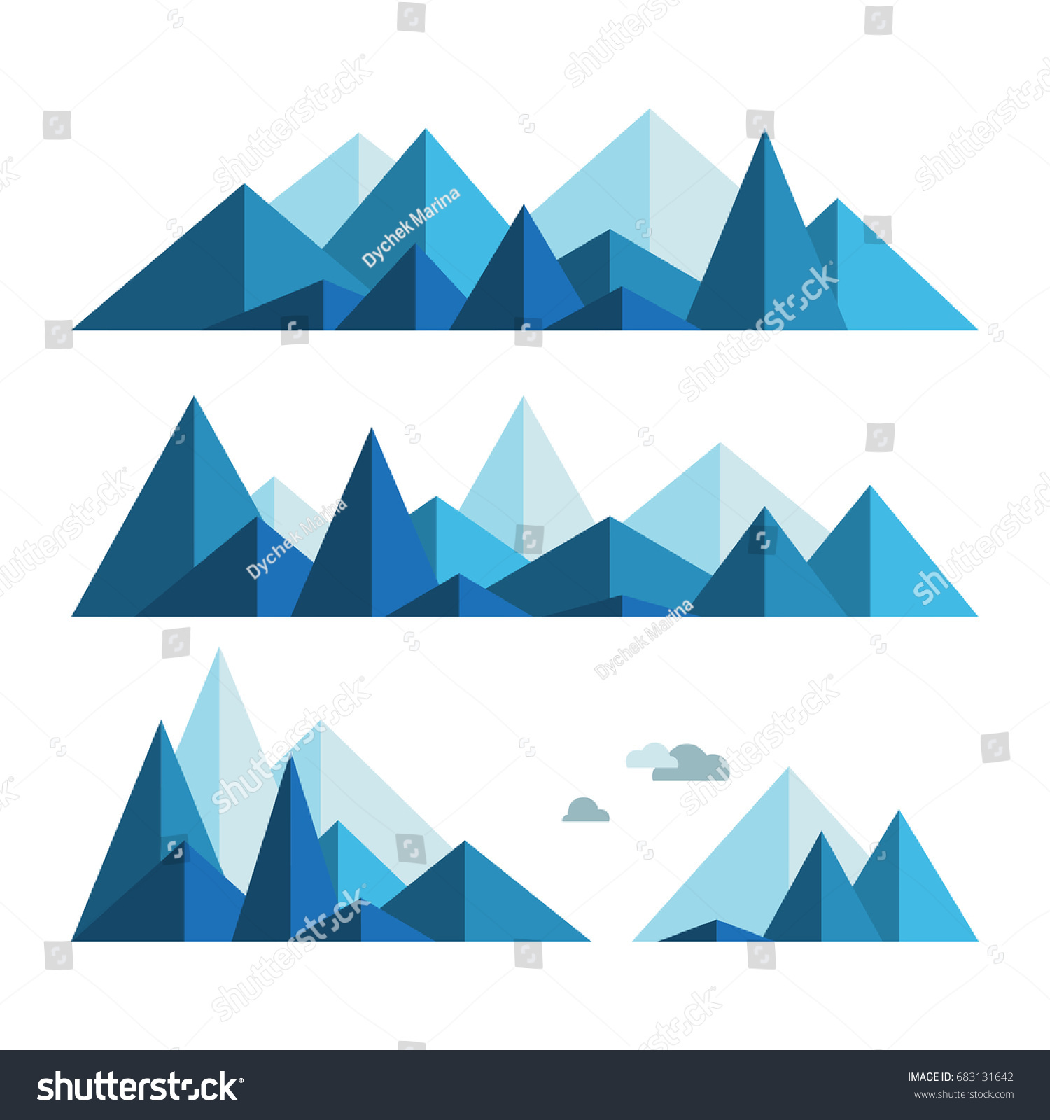 Collection Mountains Blue Color Stock Vector (Royalty Free) 683131642