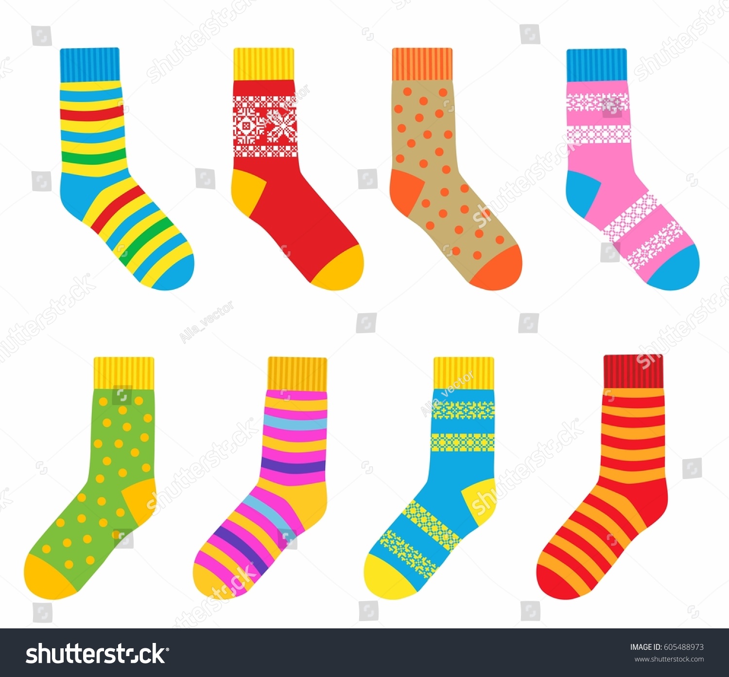 Collection Multicolored Socks Patterns Stripes Stock Vector (Royalty ...