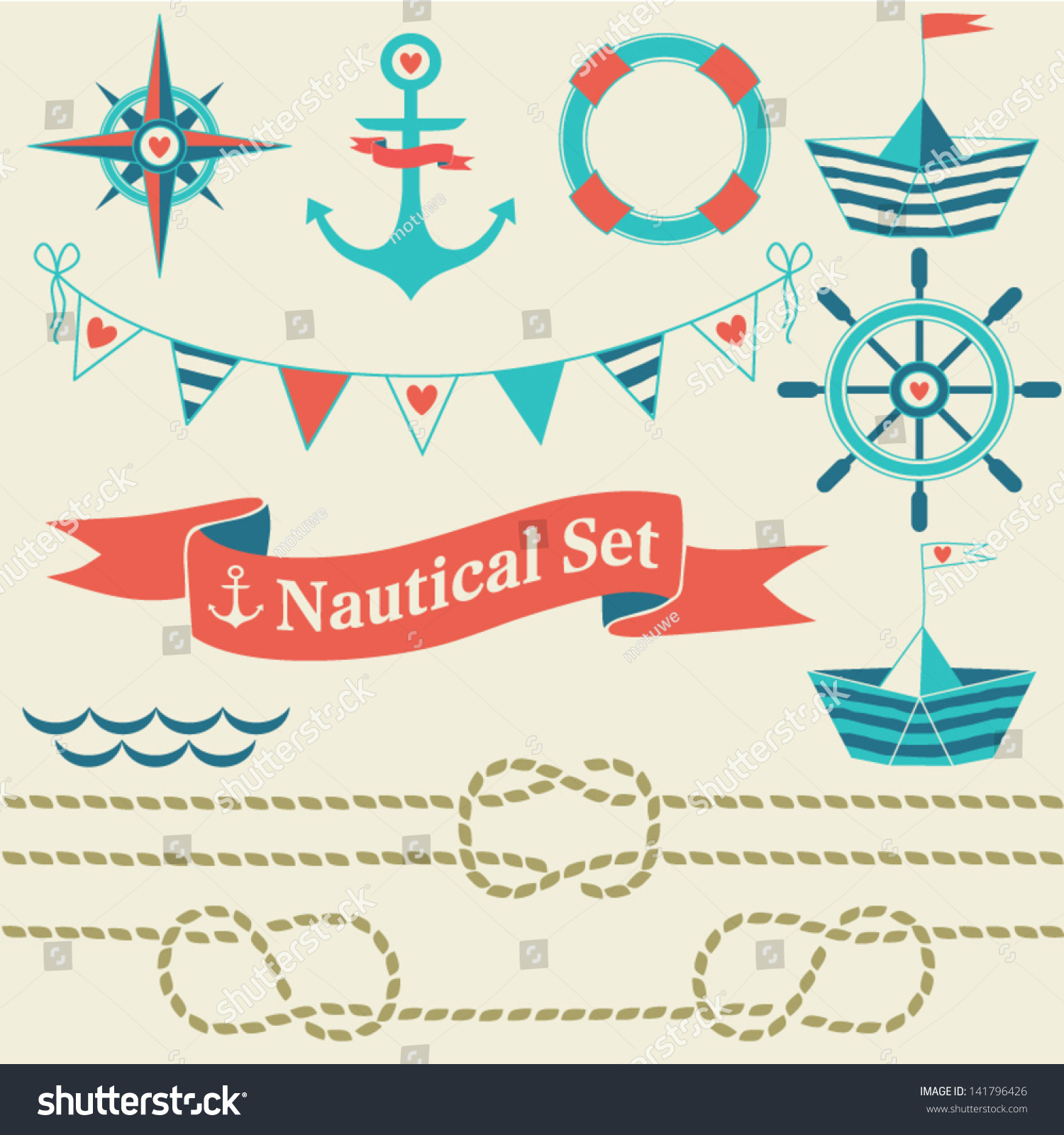 Collection Nautical Symbols Cartoon Nautical Icons: เวกเตอร์สต็อก (ปลอด