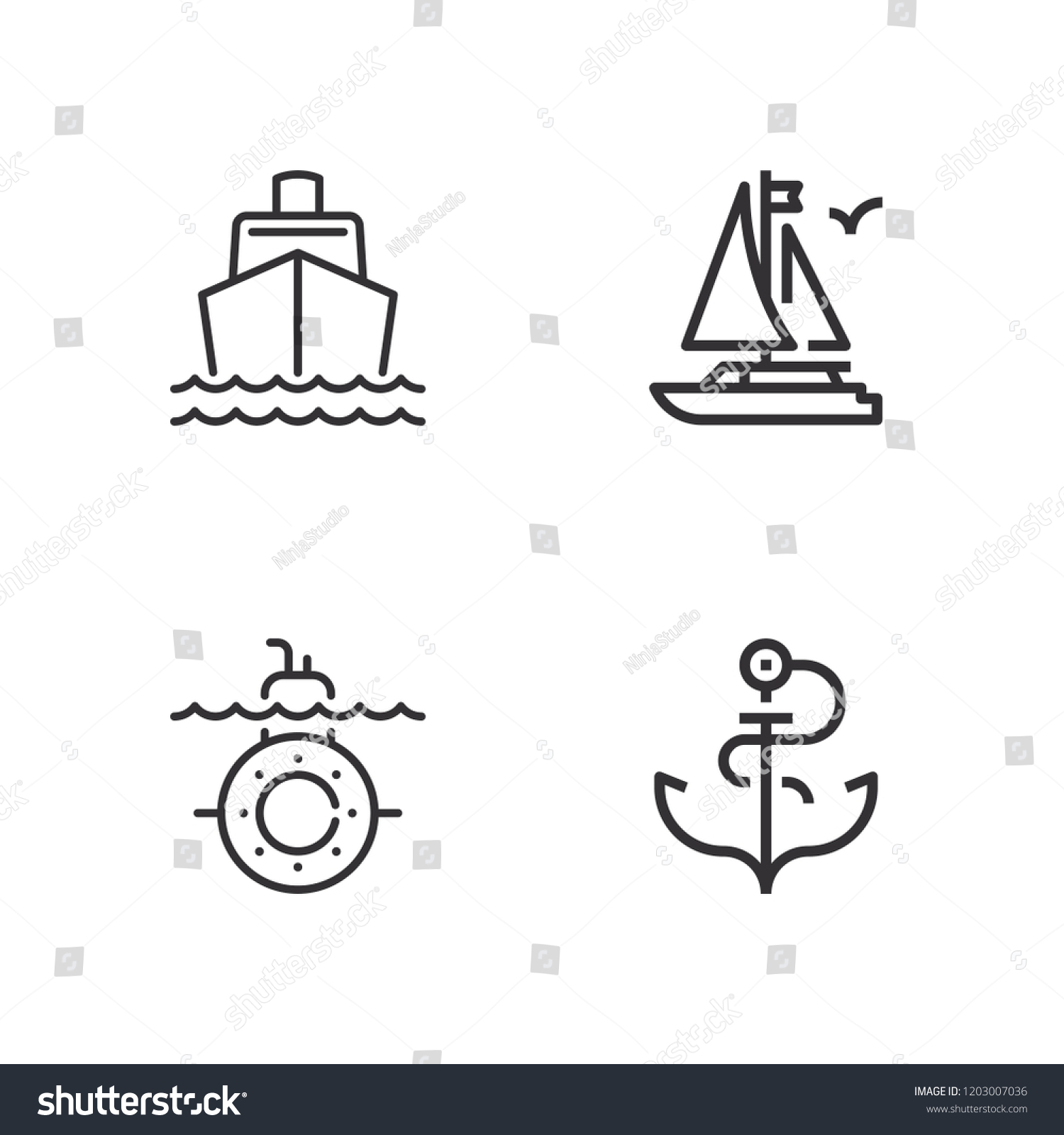 SVG of Collection of 4 naval outline icons include icons such as boat, submarine svg