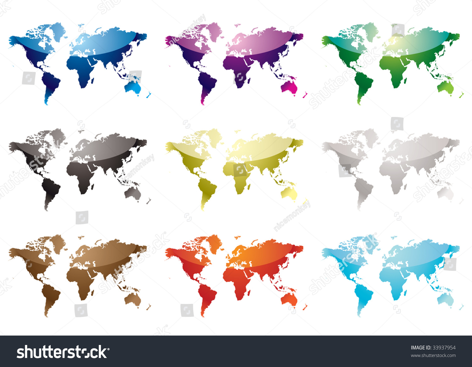 Collection Nine World Maps Color Variation Stock Vector (Royalty Free ...