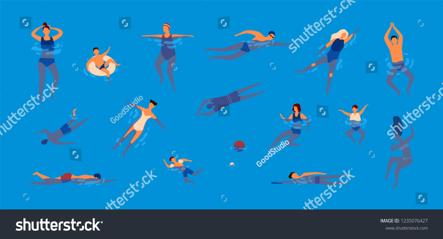 Collection People Dressed Swimwear Swimming Pool Stock Vector (Royalty ...