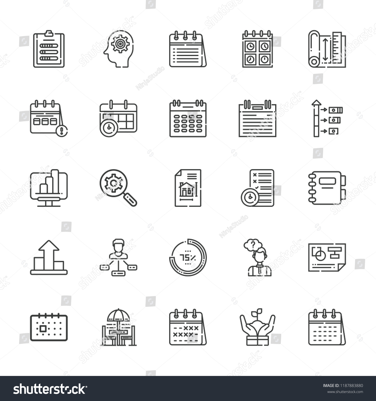 Collection 25 Plan Outline Icons Include Stock Vector Royalty Free 1187883880