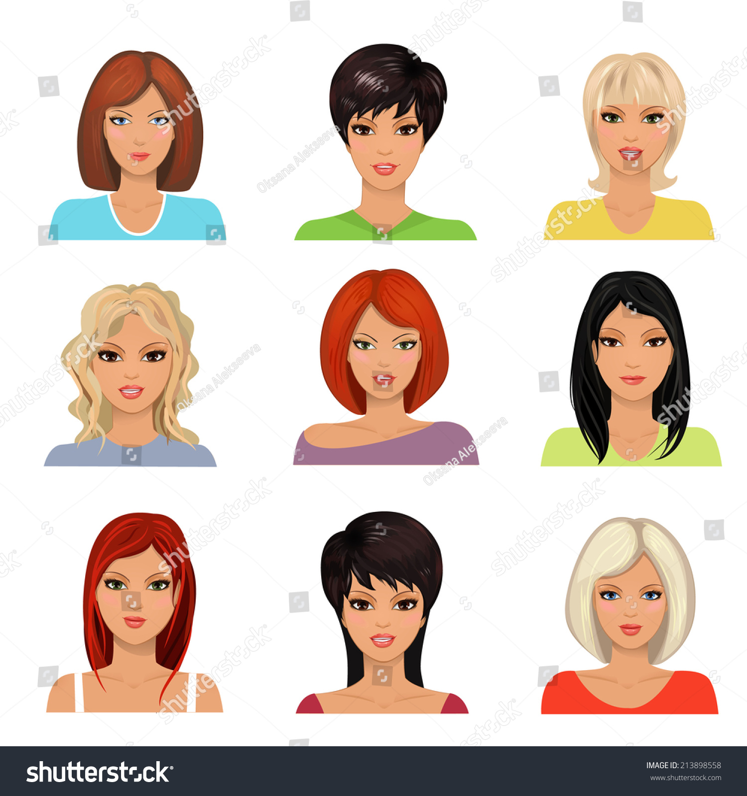 Collection Portraits Beautiful Young Women Stock Vector (Royalty Free ...