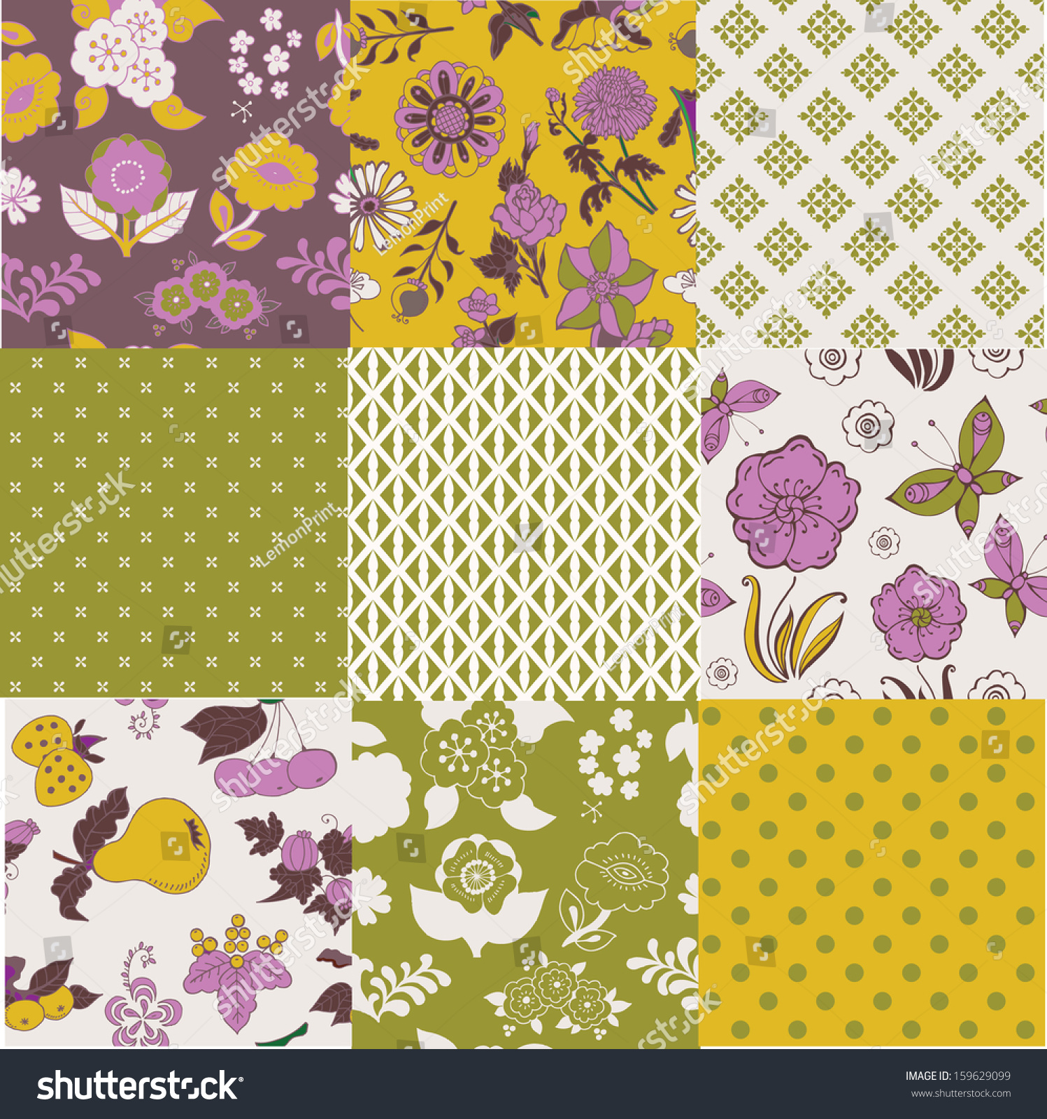 Collection Pretty Floral Patterns Stock Vector Royalty Free 159629099