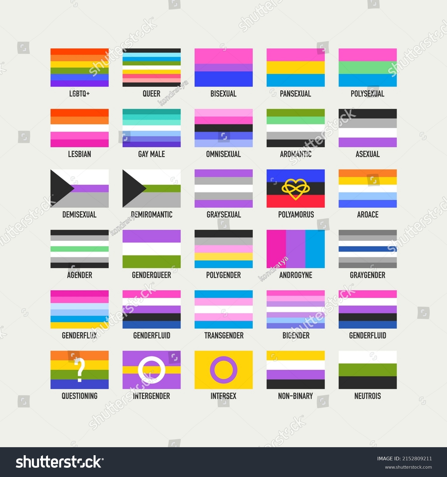 Collection Pride Flags Sexual Gender Identity Stock Vector Royalty Free 2152809211 Shutterstock 