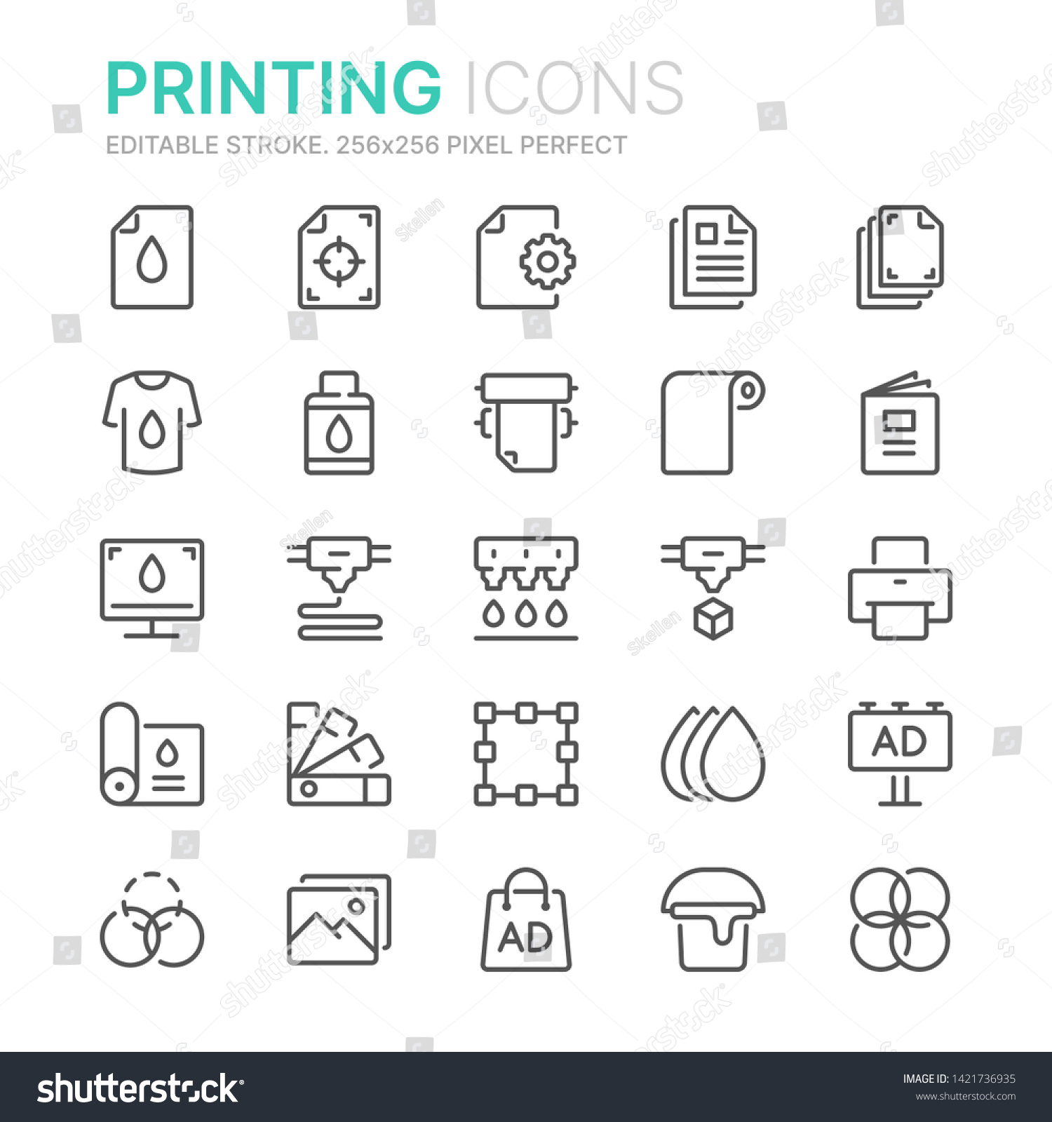 SVG of Collection of printing related line icons. 256x256 Pixel Perfect. Editable stroke svg