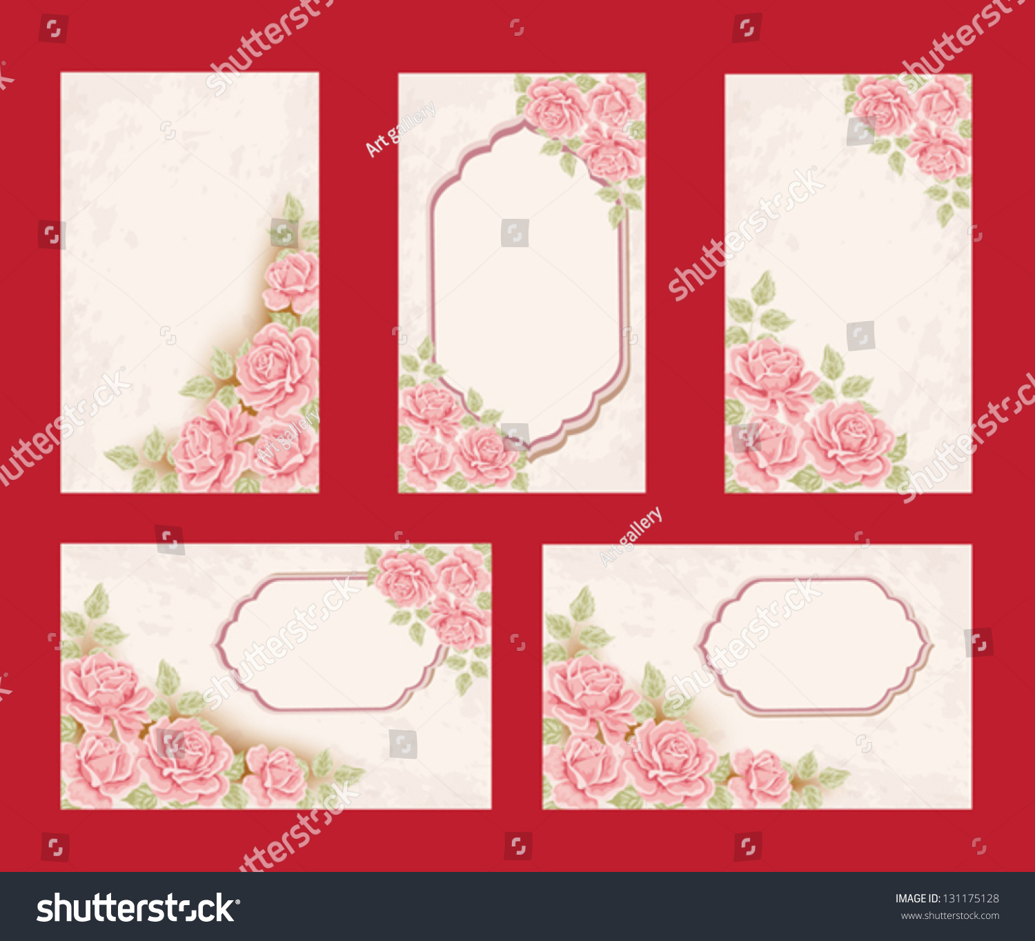 Collection Retro Greeting Cards Pink Rose Stock Vector Royalty Free