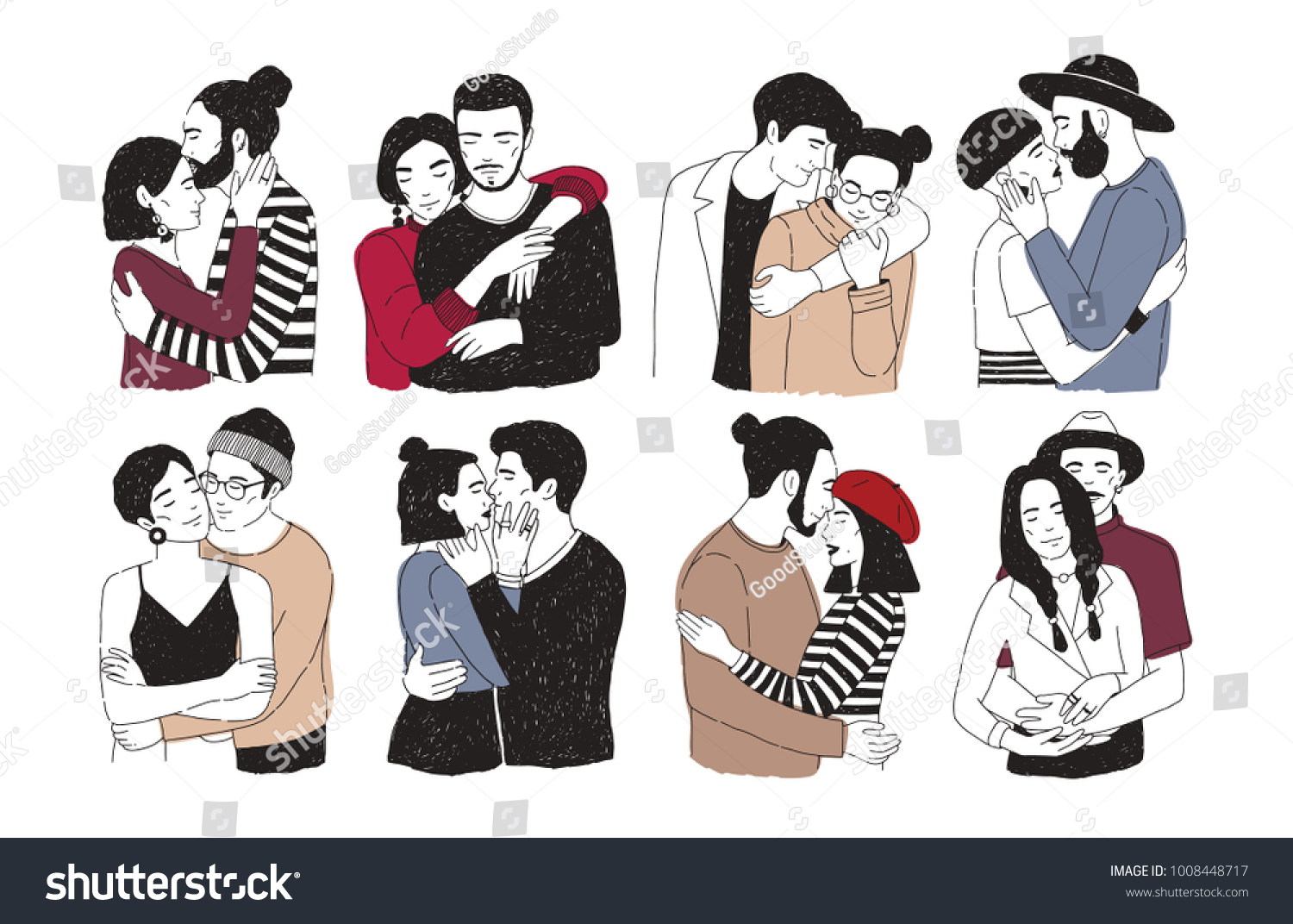 Collection Romantic Couples Isolated On White Stock Vector Royalty Free